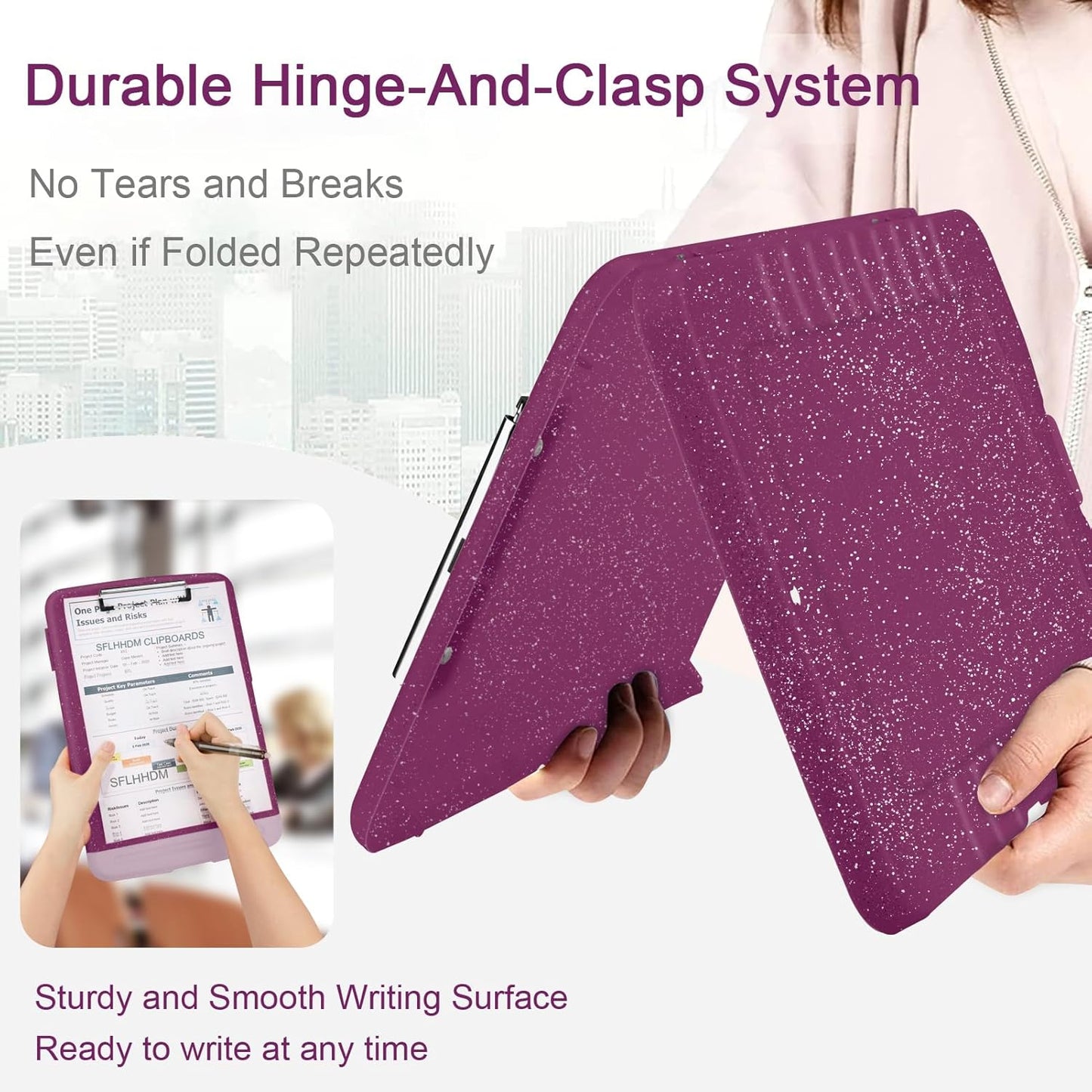 Glitter Clipboard with Storage,Storage Clipboard with Pen Holder,A4 Binder Clip Boards 8.5x11 with Low Profile Clip,Side Opening Sparkle Clipboards,Clipboards Folder for Office Supplies-Purple Alfalfa