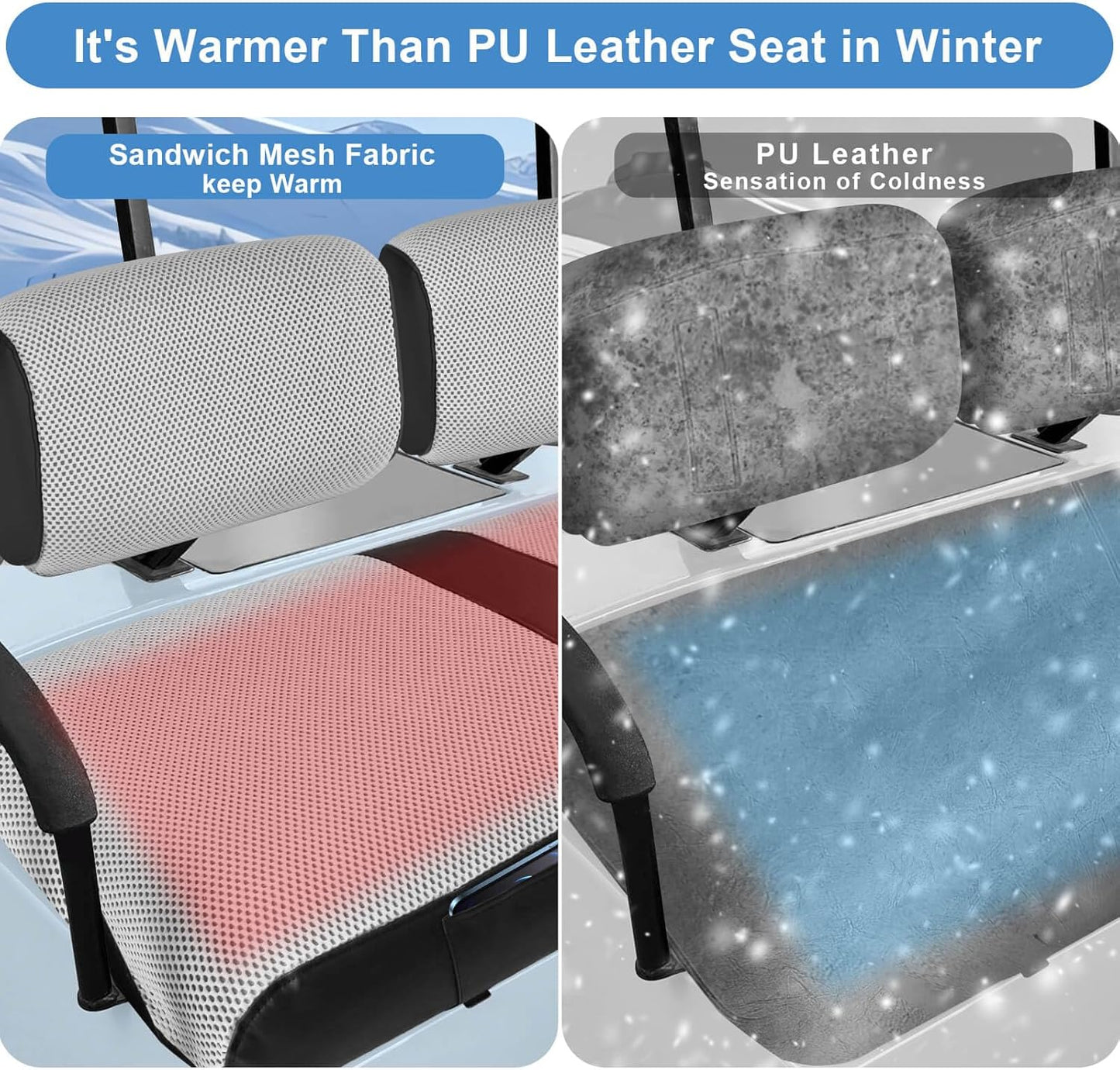 MOSNAI Golf Cart Seat Cover for Yamaha G22 G19 G16 G9 G2, Golf Cart Front Seat Cover Fit OEM Ordinary Seat Cushion, Breathable Comfortable Polyester Mesh Cloth and Leather Combination Appearance