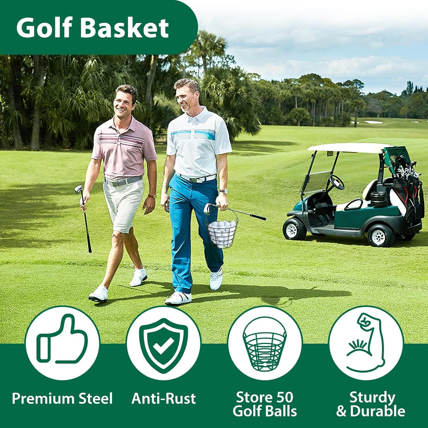 10L0L Golf Basket-Golf Bucket Suitable for Golf Practise & Competition Anti-Rust, Portable Golf Ball Basket (2 Pack)