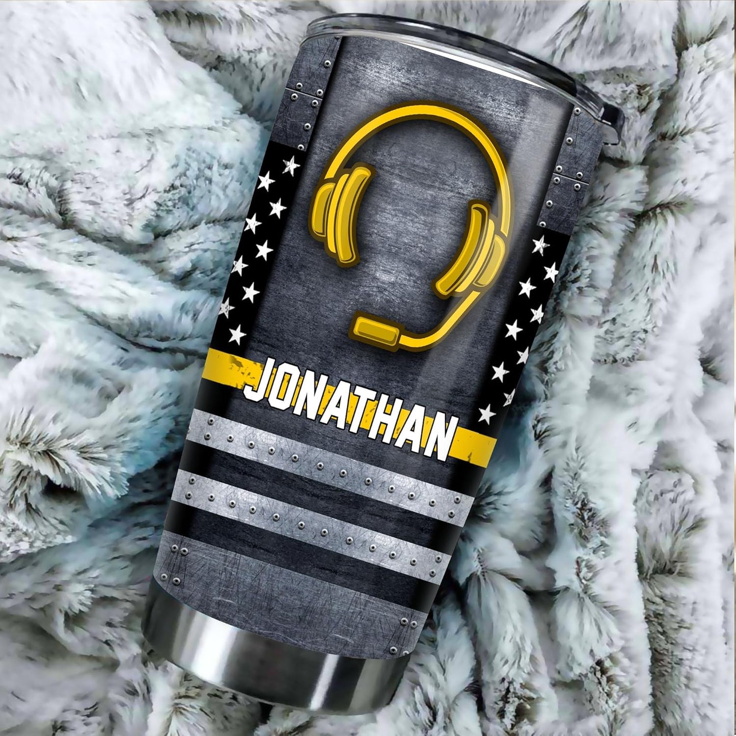 911 Dispatcher Half Thin Gold Line American Flag 20oz Tumbler With Lid - Gifts For 911 Dispatchers Academy Graduation Retirement Birthday Gifts