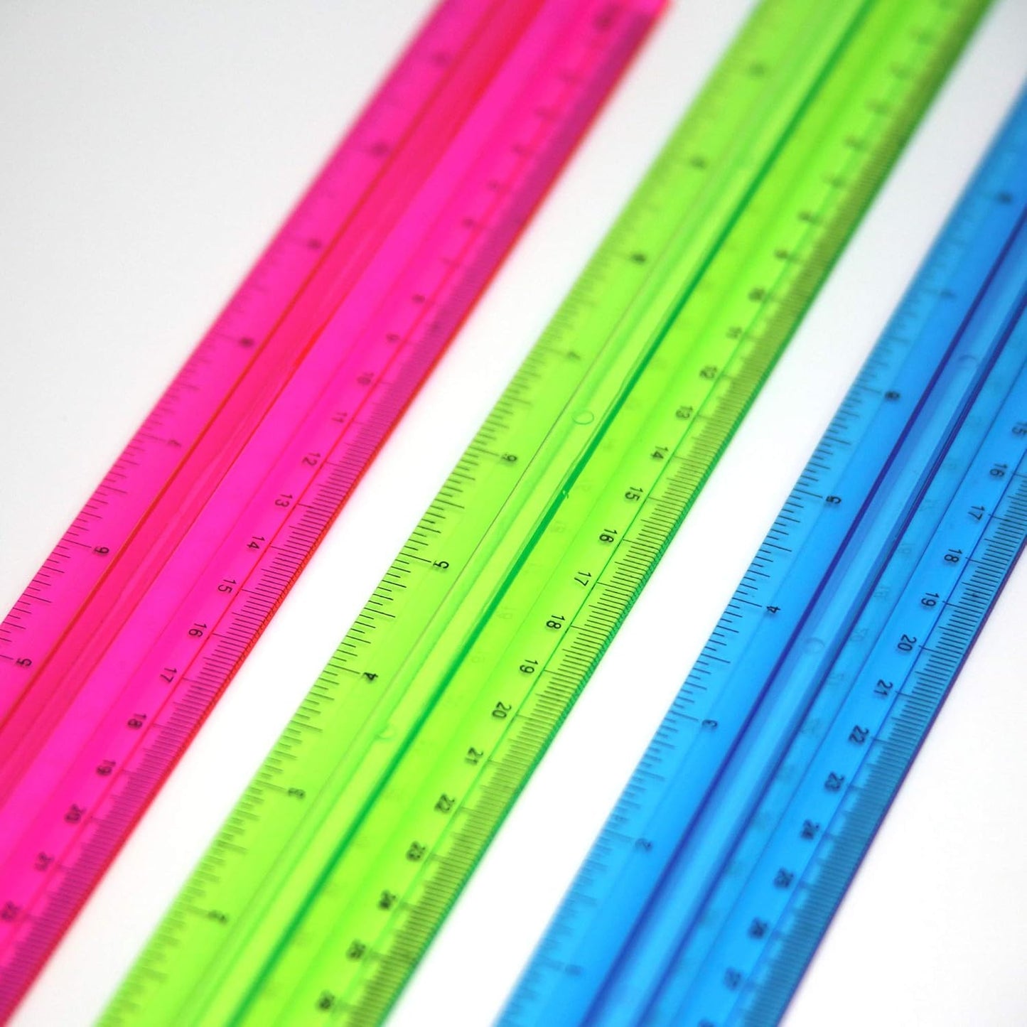 BAZIC Products Plastic Ruler 12" (30cm) w/Handle Grip, Inches Centimeter Metric Measuring Drafting Rulers, for Students School Supplies, Assorted Color, 24-Pack