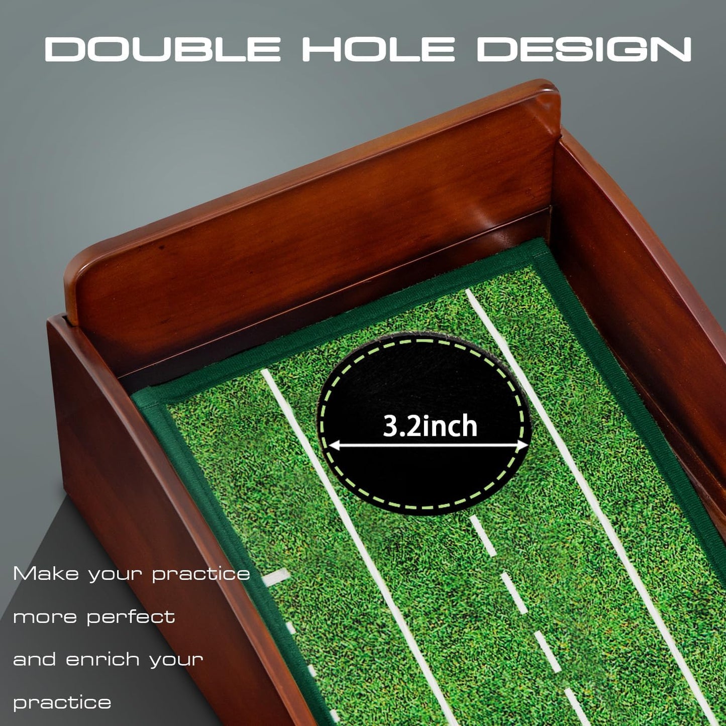 Putting Green Portable Indoor Putting mat，Includes Putting Practice Ball, Wrinkle-Free Mat, and Solid Wood Construction,Office, Living Room, Golf Gift
