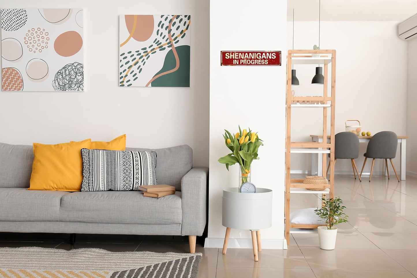 AWISZZZ Vintage Metal Tin Sign Retro Shenanigans In Progress Signs Stylish Wall Art Plaques for Home Decor Bathroom Kitchen House and Gothic Wall Decor or as a Unique Poster 16x4 in