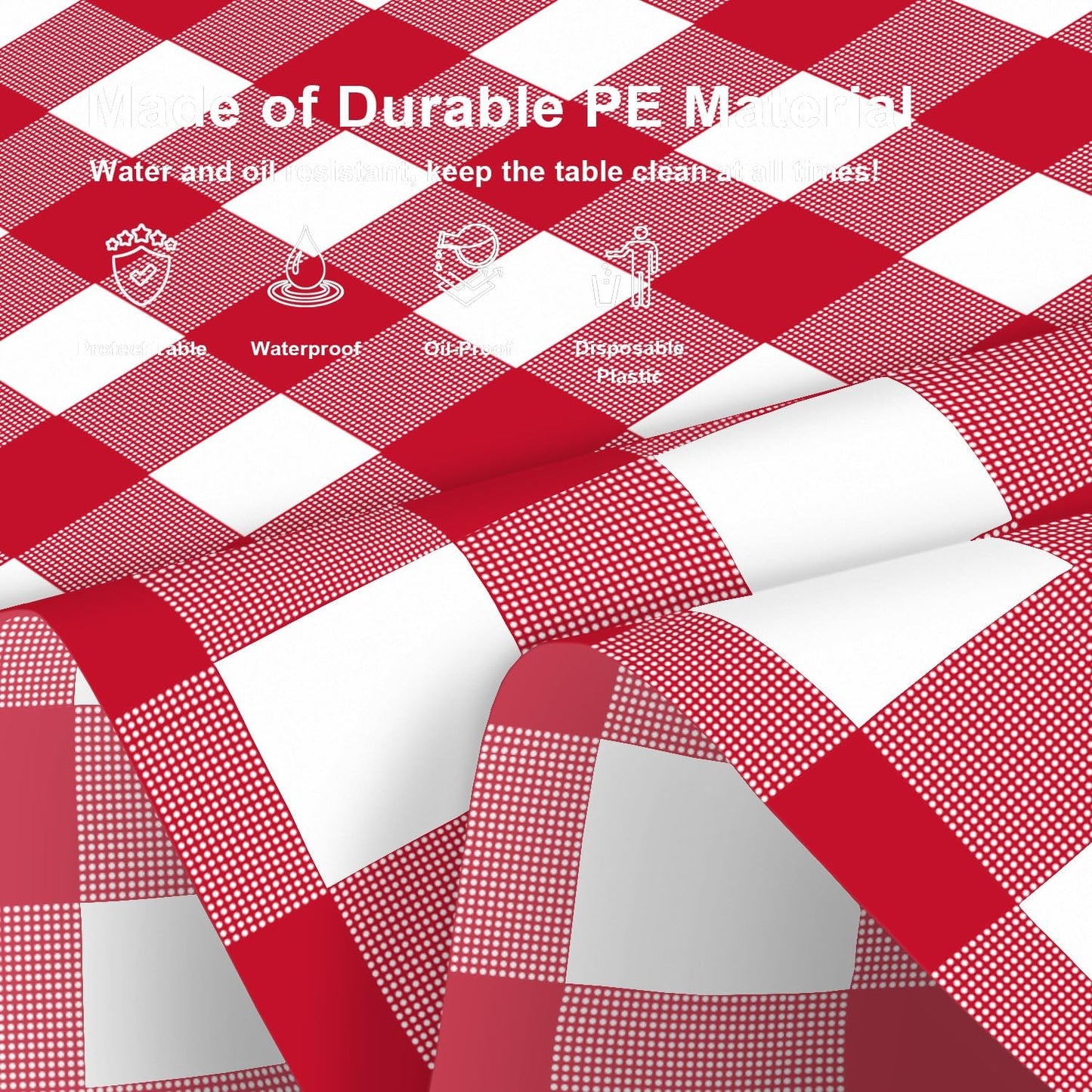 3 Pack Red and White Checkered Tablecloth, Round Red Gingham Plastic Table Cloths for Parties Disposable, 84x84 in Waterproof Camping Tablecloth for Birthday Party Baby Shower Picnic School