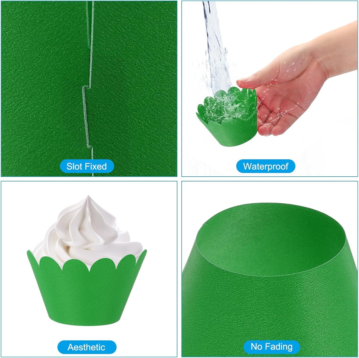 PATIKIL Cupcake Wrappers Paper, 50 Pack Baking Cups Standard Wave Decoration for Anniversary Birthday Weddings and Parties, Dark Green