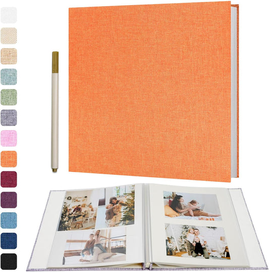 Vienrose Large Photo Album Self Adhesive for 4x6 8x10 10x12 Pictures Scrapbook Album DIY Scrap Book 40 Sticky Pages with A Metallic Pen 13"x12.6"40 Pages Orange