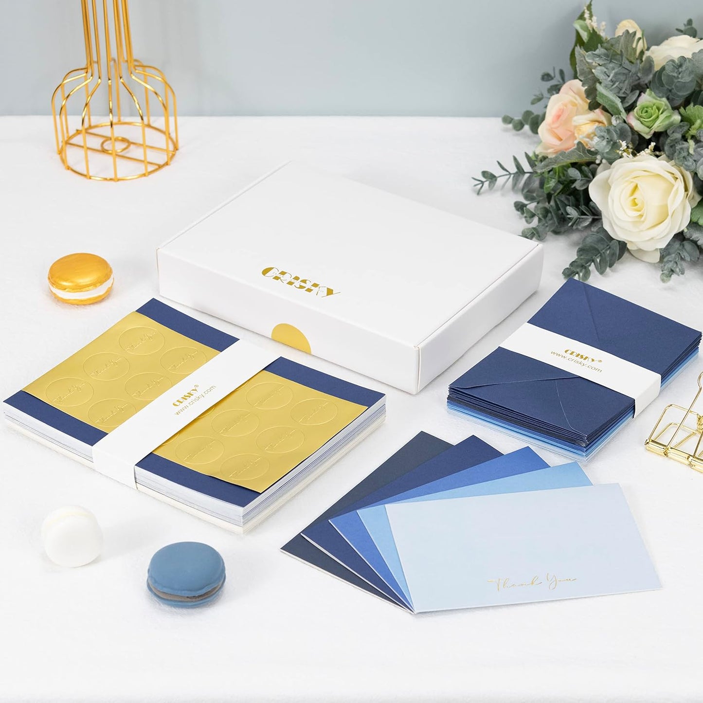 Crisky Blue Thank You Cards with Envelopes & Stickers， 50 Pack Navy Blue Bridal Shower Graduation Thank You Cards Small Business, Wedding Baby Shower Birthday Funeral Notes Bulk