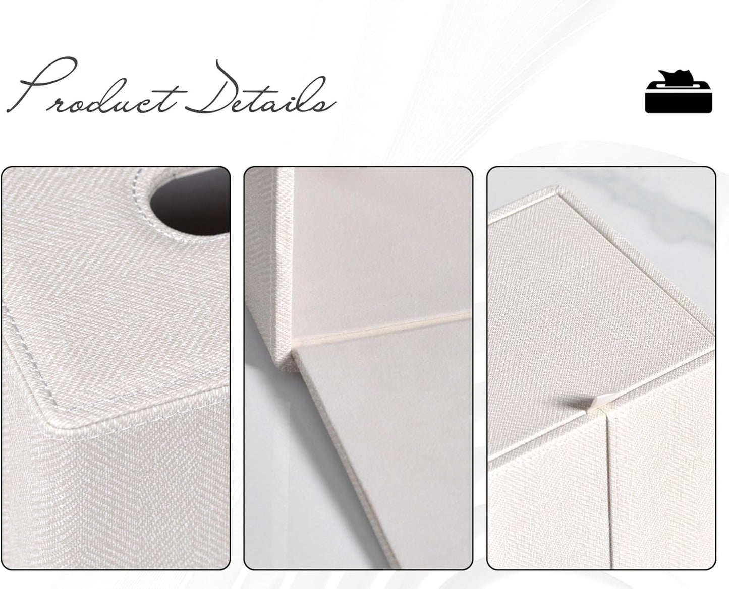 Tissue Box Cover Square PU Leather Facial Tissue Box Holder for Dresser Bathroom Decor (Linen Beige)