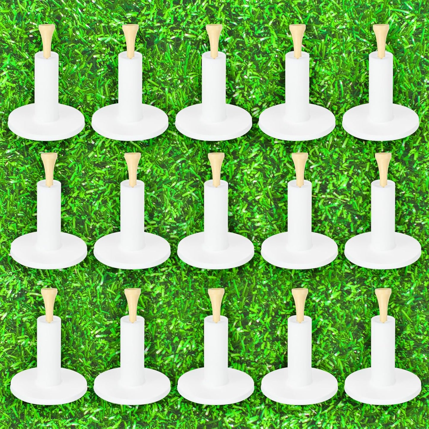 15 Set Golf Rubber Tee Holder Set for Driving Range Golf Practice Mat Indoor Outdoor Size 1.5 Inch (15 Golf Rubber Tee Holders, 15 Bamboo Tees)
