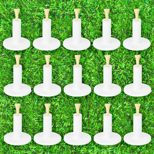 15 Set Golf Rubber Tee Holder Set for Driving Range Golf Practice Mat Indoor Outdoor Size 1.5 Inch (15 Golf Rubber Tee Holders, 15 Bamboo Tees)