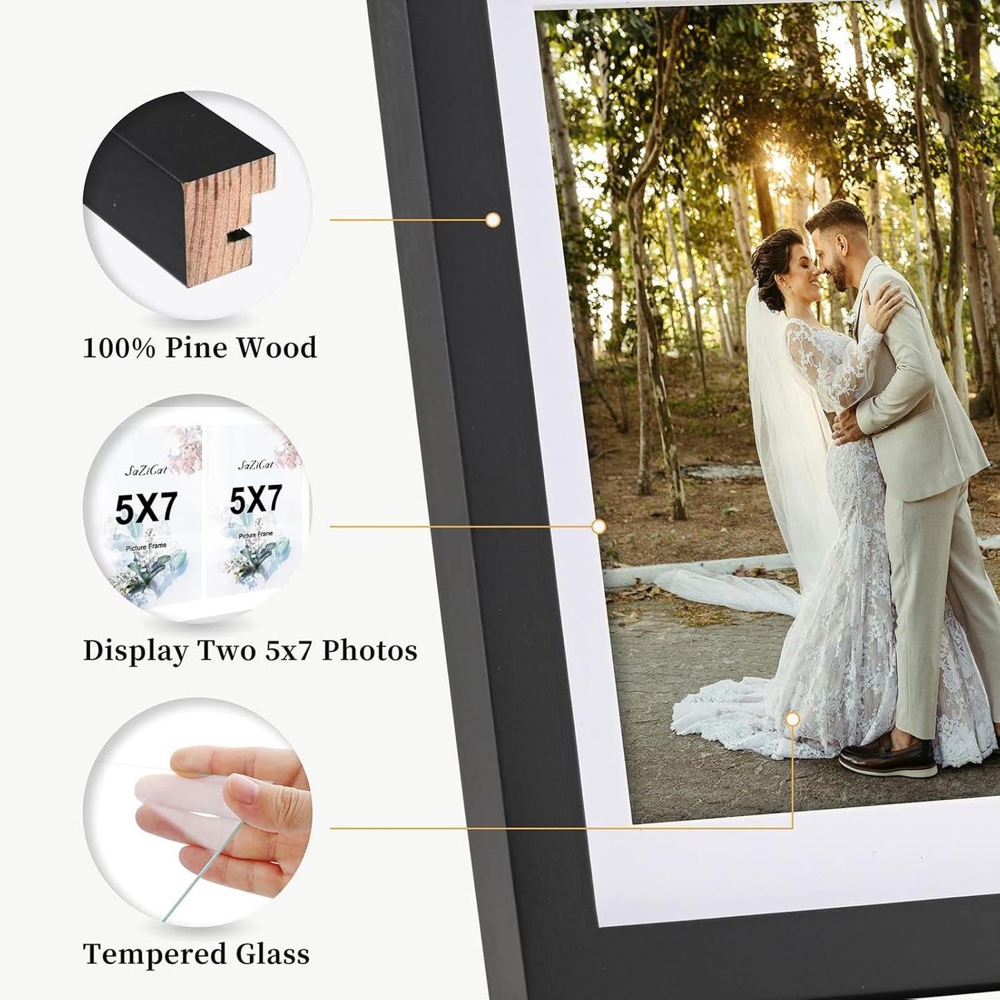 8.5x11 Pine Wood Collage Picture Frame Double 5x7 Picture Frame with Tempered Glass Fits 1Pc Certificate or 2Pcs 5x7 Photos With Mat For Tabletop or Gallery Wall Mounted-Classic Black