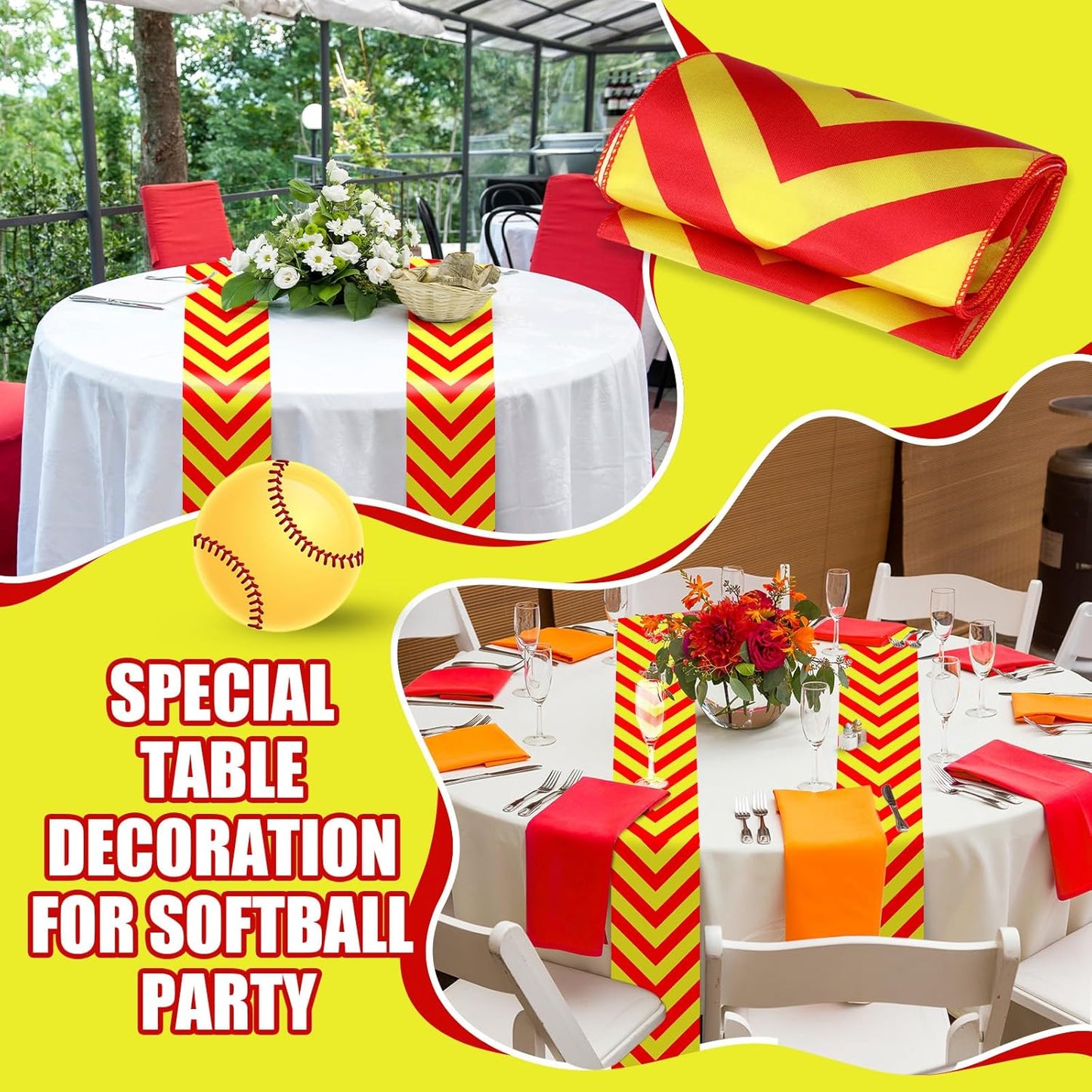 6 Pcs Softball Party Table Runner 60 x 6 Inch Sports Tablecloth Runner Softball Tablecloth Striped Softball Table Runner for Sports Party Dining Room