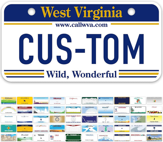 Mini License Plates, Personalized License Plates, Custom for Car, Bikes, ATV, Kids Car, Golf Cart, Jeep, 2x4 Inch, Rust-Free Fade Resistant Aluminum, USA Made by My Sign Center (West Virginia)