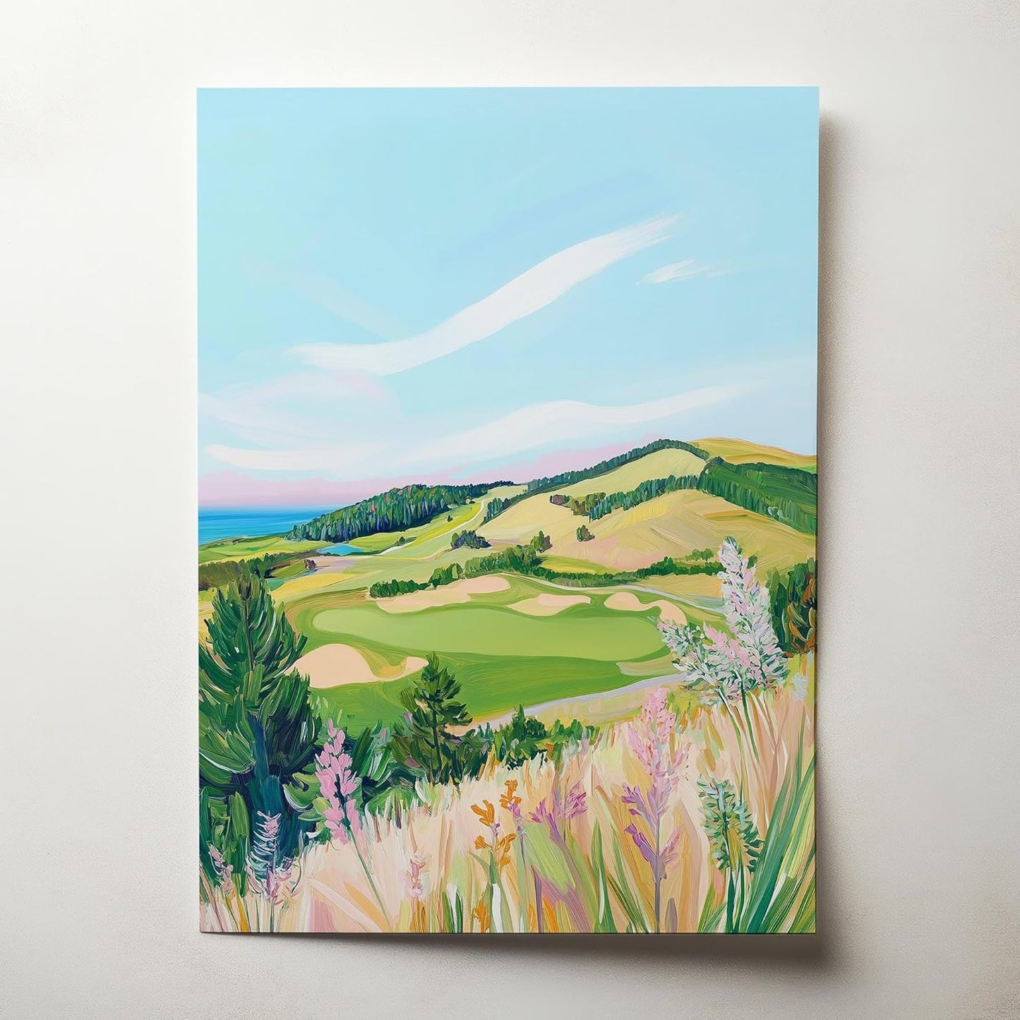 Golf Course Floral Pastel Art Print Posters - Premium Giclee Fine Art Prints - Golf Course Home Decor Posters, Golfer Art Prints for Home and Office Decor - Vintage Aesthetic, Ready to Frame