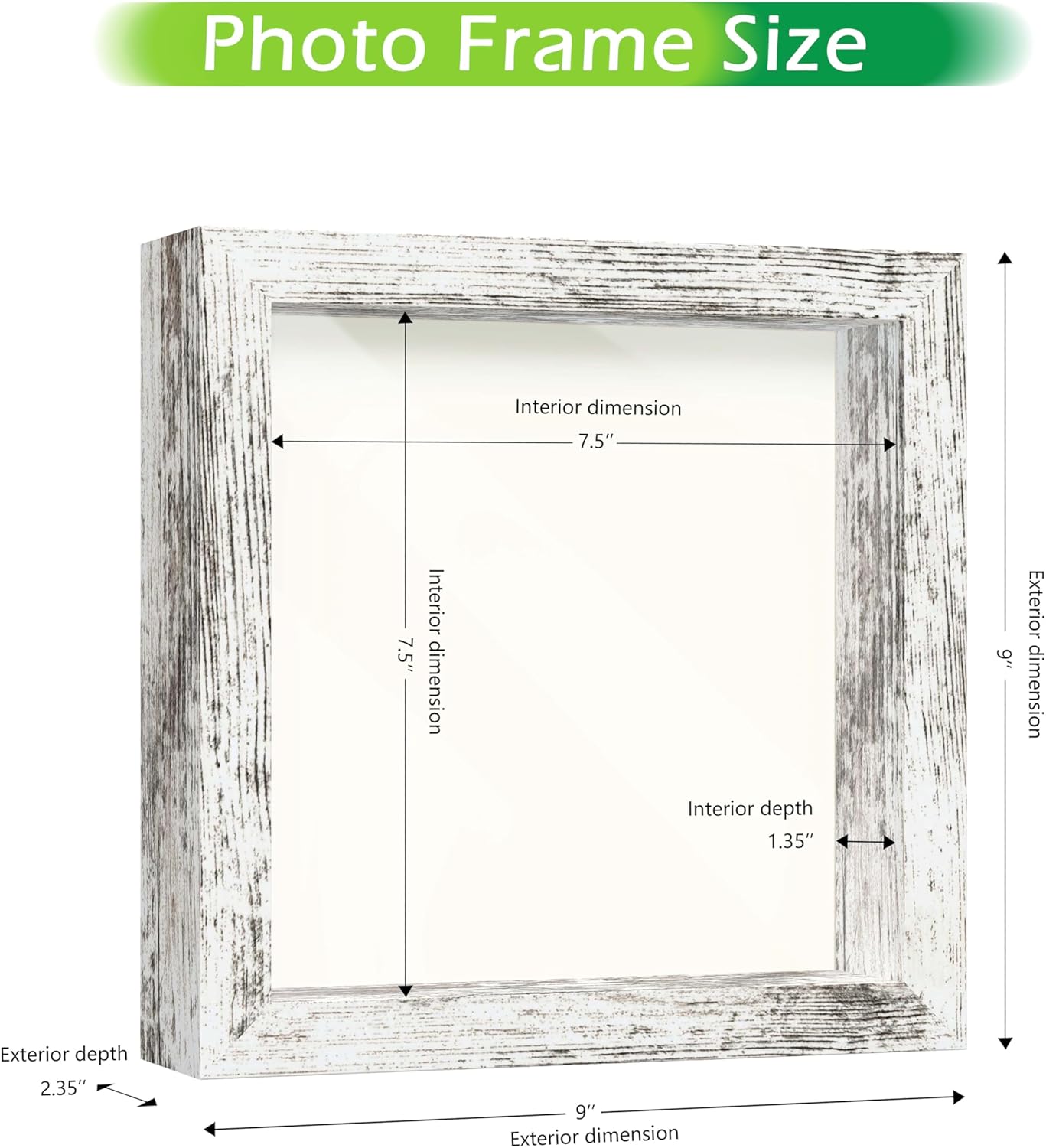 FrameWorks 8x8 Driftwood Wooden Shadow Box Frame – Soft Felt Back, Tempered Glass, and Included Elegant White Ball Push Pins