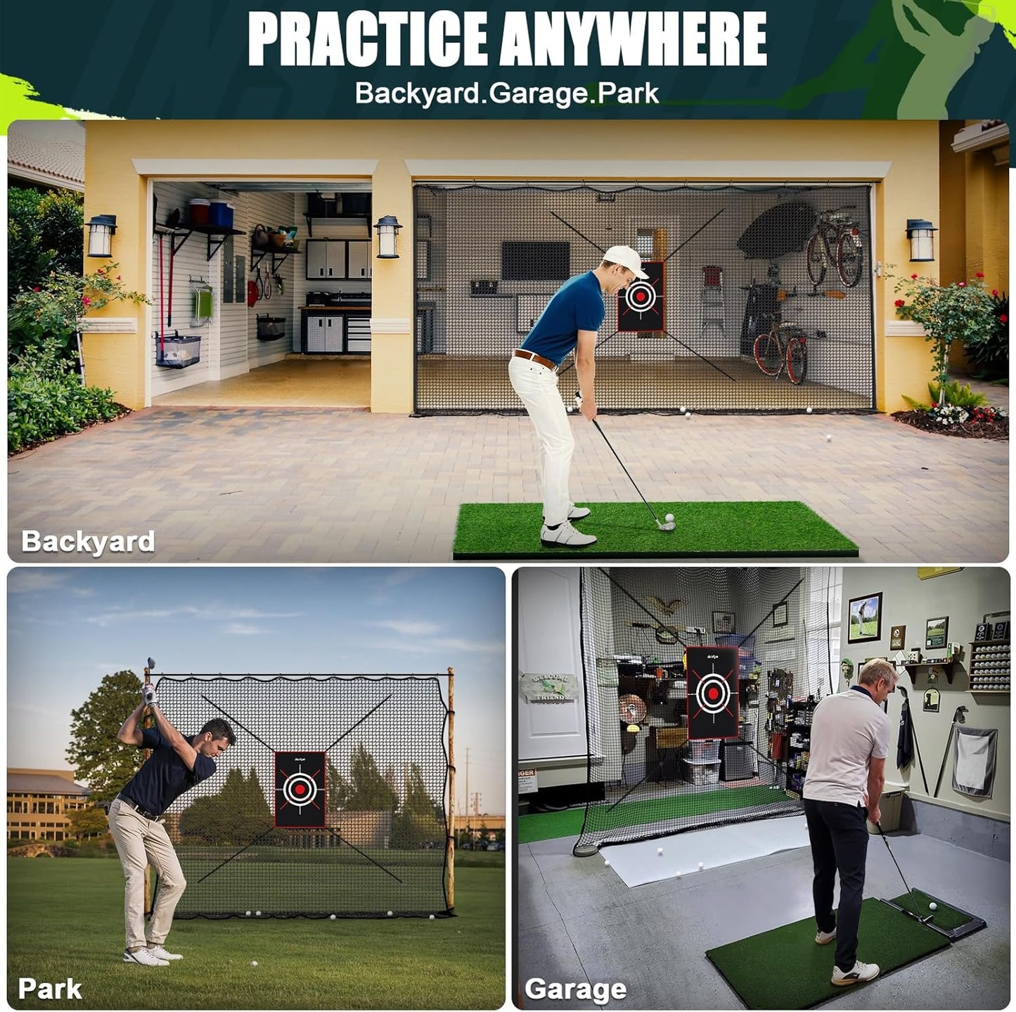 Golf Netting 7Ft,10Ft,15Ft,20Ft Golf Practice Net for Garage, Sport Practice Barrier Net, Heavy Duty Nylon Sport Netting Golf Hitting Net for Baseball, Hockey, Soccer, Tennis DIY Ball Net for Backyard