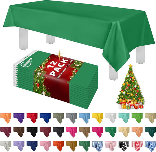 Grandipity 12 Pack Premium Disposable Plastic Tablecloth 54 Inch. x 108 Inch. Decorative Rectangle Table Cover - Green