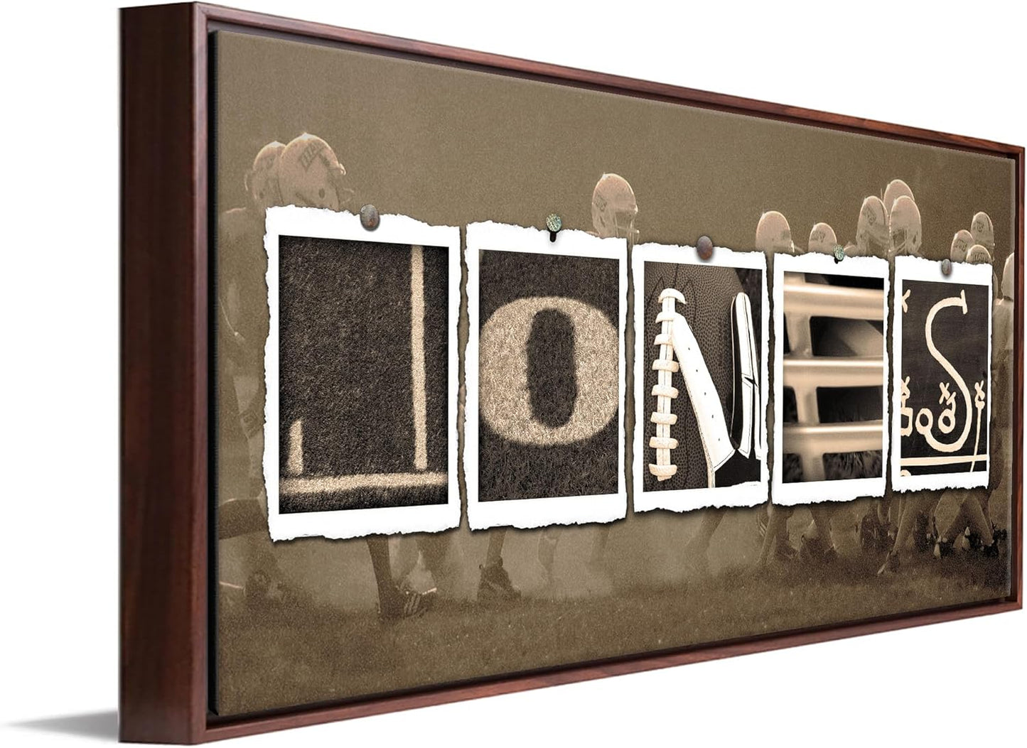 FOOTBALL Personalized Name Art Decor print for man cave, boys room, or office! (16"x32" Float Framed Canvas - VINTAGE)