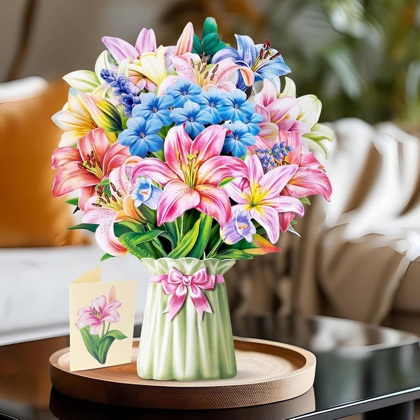 Airpark Pop Up Flower Card, 3D Greeting Card – Colorful Lily Bouquet – For Mom, Teacher – Thank You, Birthday, Mother’s Day Card