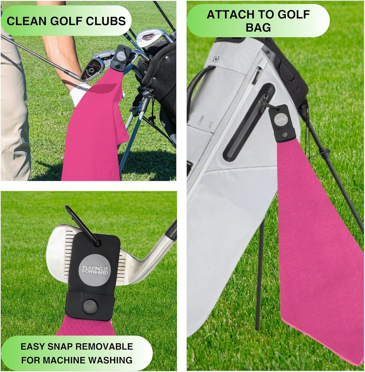 Magnetic Golf Towels for Golf Bags with Clip & Ultra Strong Magnet - Waffle Weave Microfiber Towel for Secure Hold on Bags & Carts - Ideal Club Cleaner & Accessories - Pink