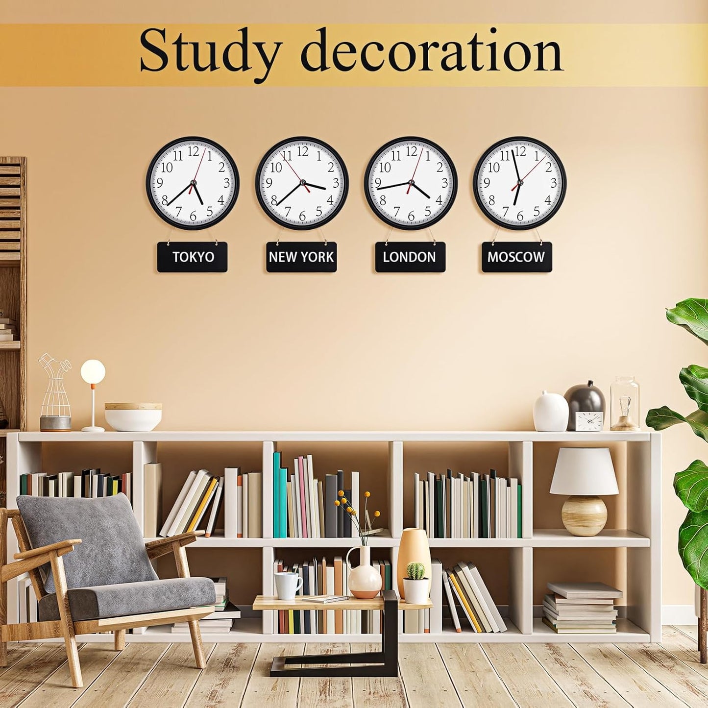 Inbagi 4 Pieces Wall Clocks Set Include Quartz Wall Clock Battery Operated Round Clock with 4 Pieces Hanging Chalkboard and White Marker Pen for Hotel Office Home Room Kitchen(8 Inch,Black)