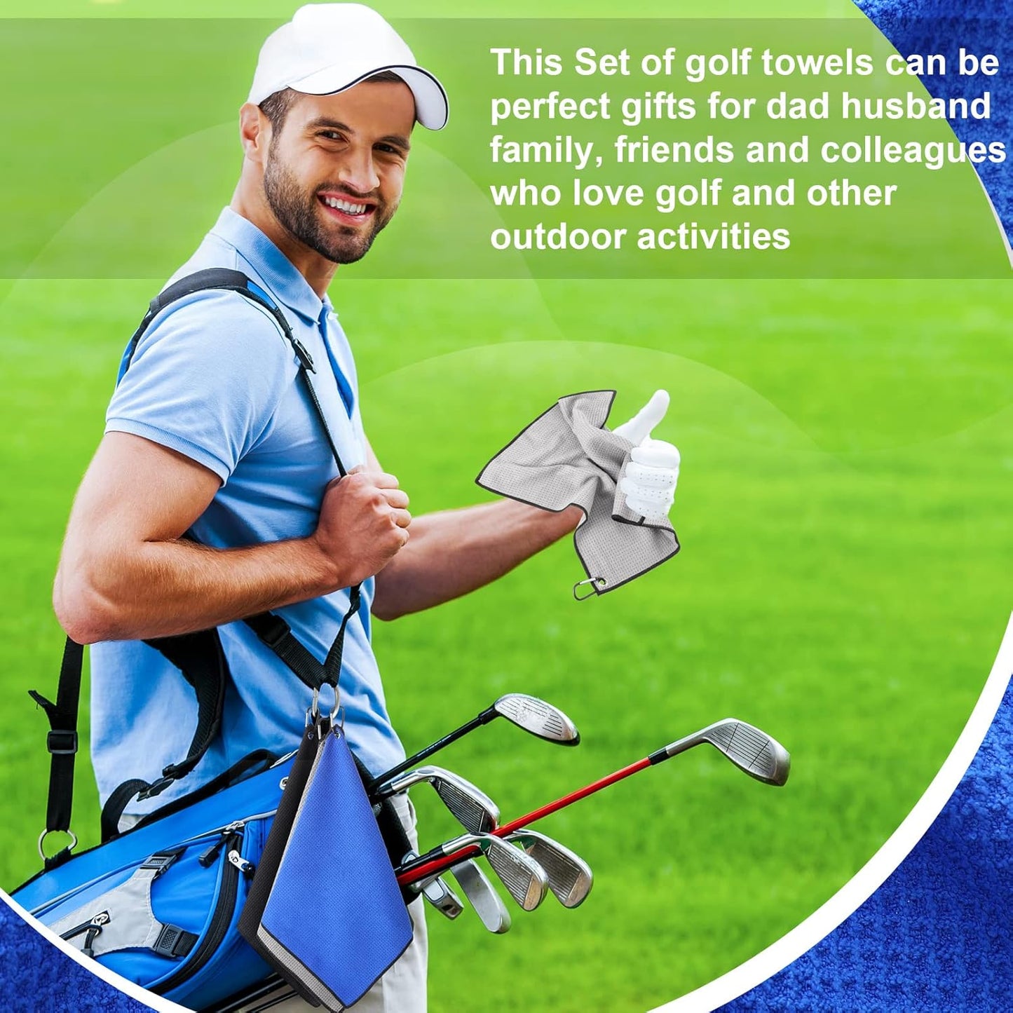 Batiyeer 12 Pcs Golf Towel Bulk for Golf Bags 16'' x 16'' Microfiber Fabric Towel with Clip Waffle Pattern, Fitness, Camping, Hiking, Yoga