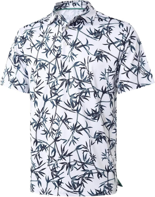 Golf Shirts for Men Dry Fit Short Sleeve Print Performance Moisture Wicking Polo Shirt