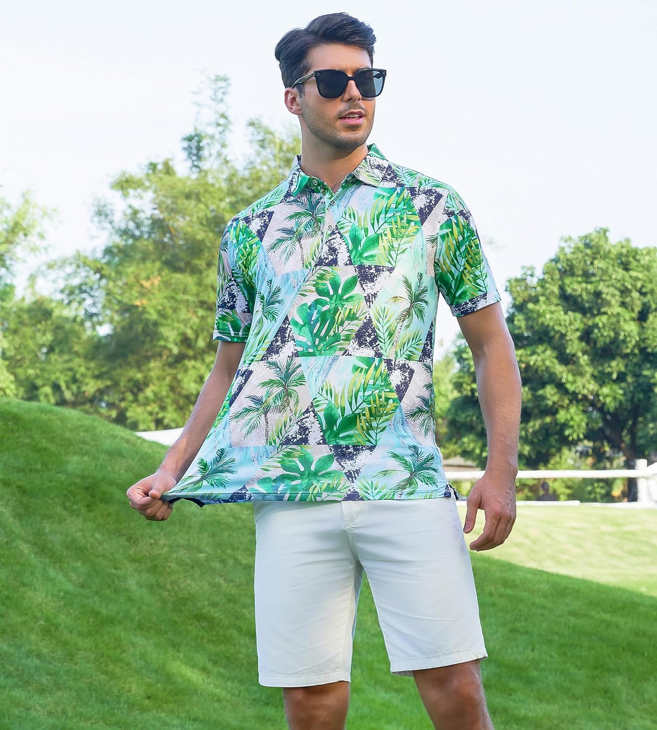 Alex Vando Mens Hawaiian Golf Shirt Moisture Wicking Digital Print Golf Shirts for Men