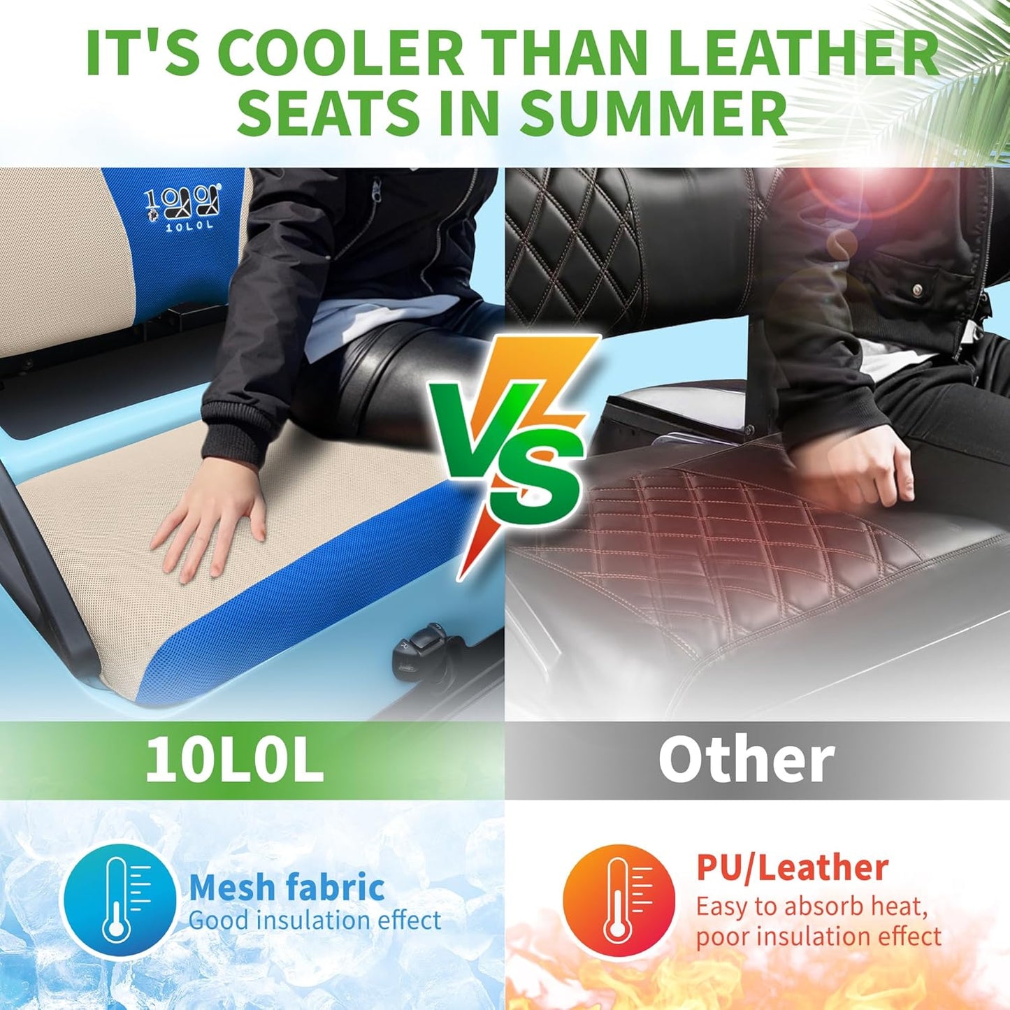 10L0L Golf Cart Seat Covers Universal for Yamaha Club Car Precedent Standard Front Seats, Breathable Mesh Bench Seat Cover, No Drilling Seat Cushion, All-Season Comfort Cool in Summer & Warm in Winter