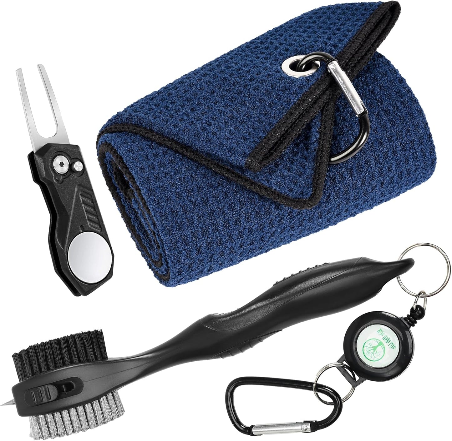 Mile High Life Microfiber Golf Towel with Waffle Pattern | Retractable Club Groove Cleaner Oversize Brush | Foldable Divot Tool with Magnetic Ball Marker | Golf Accessories for Men