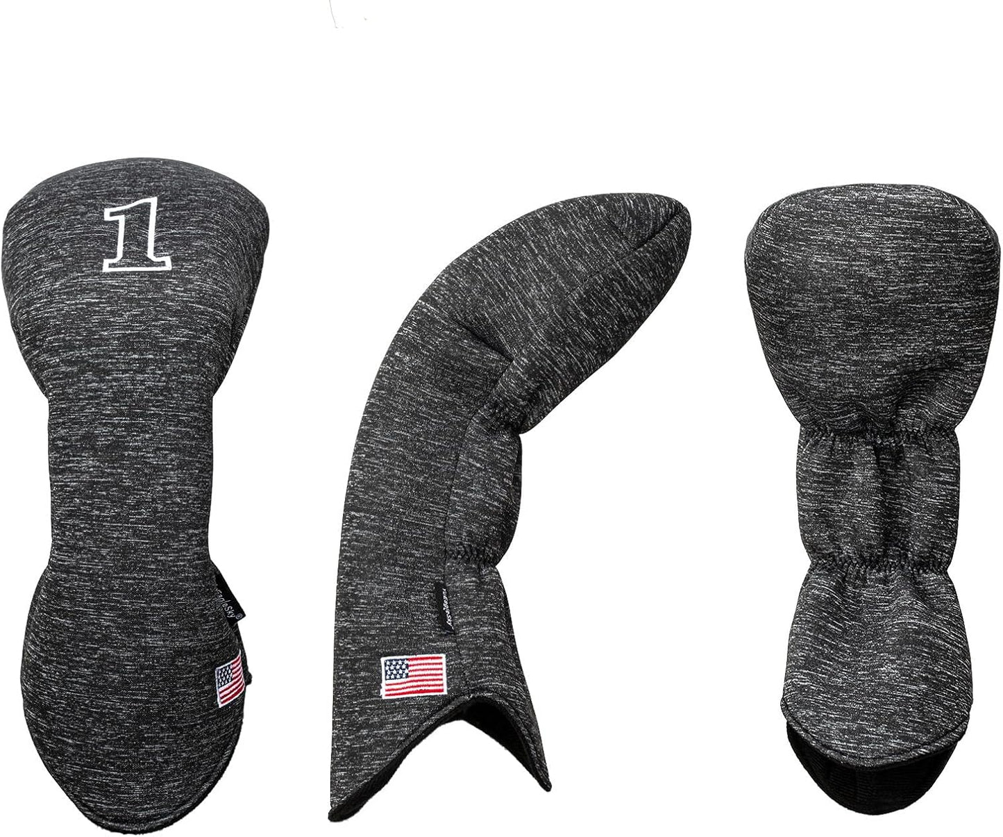 Golf Driver Head Covers 3-Pack for Men & Women - Premium PU Leather with Elephant Embroidery, Double Elastic Band (Driver/Fairway/Hybrid), Waterproof & Durable - White Grey or Black Grey