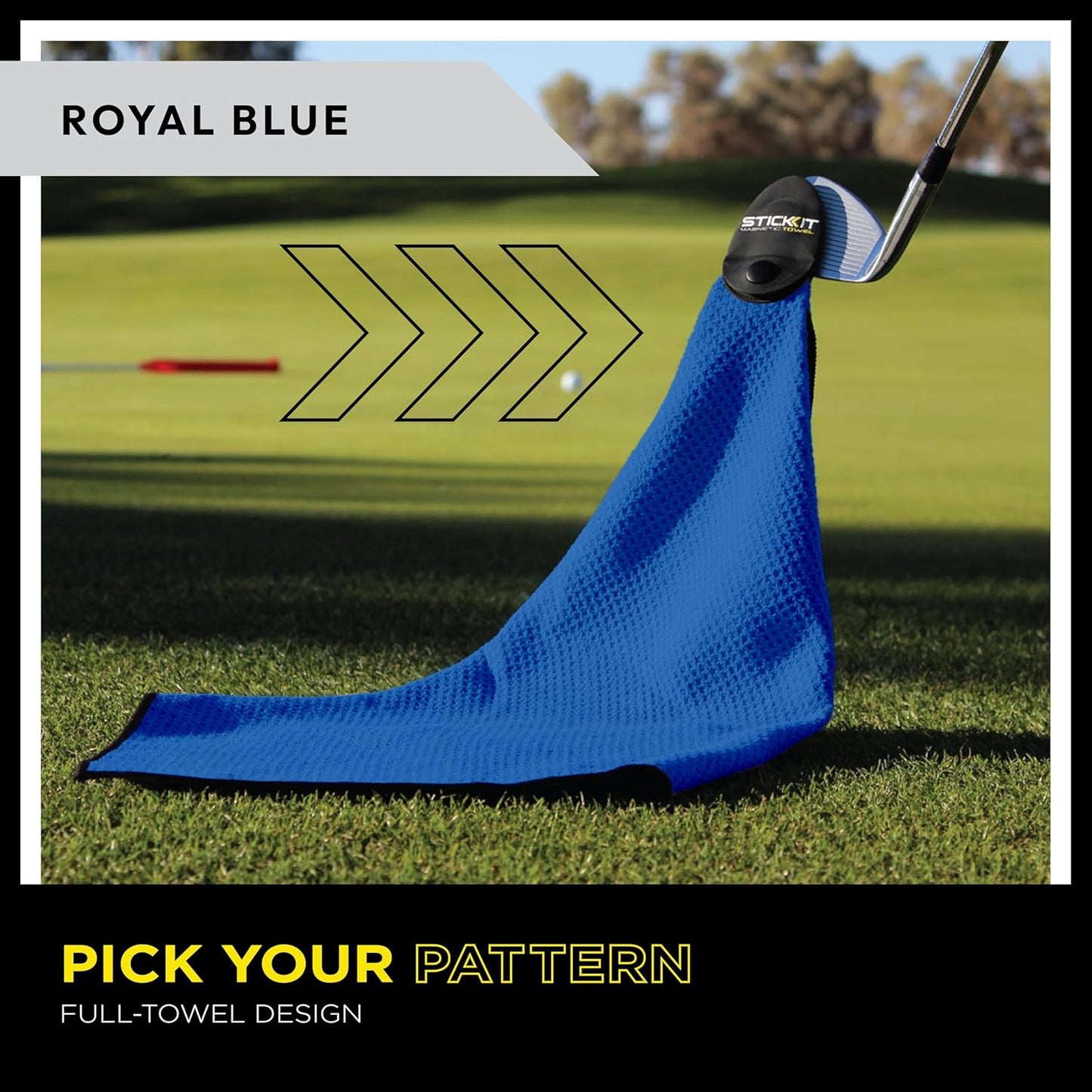 STICKIT Magnetic Golf Towel, Royal Blue, Premium 29" Microfiber with Deep Waffle Pockets, Industrial Strength Magnet Holds Secure to Golf Carts & Clubs, Ultra-Absorbent, Fast-Drying, Easy-Clean Design