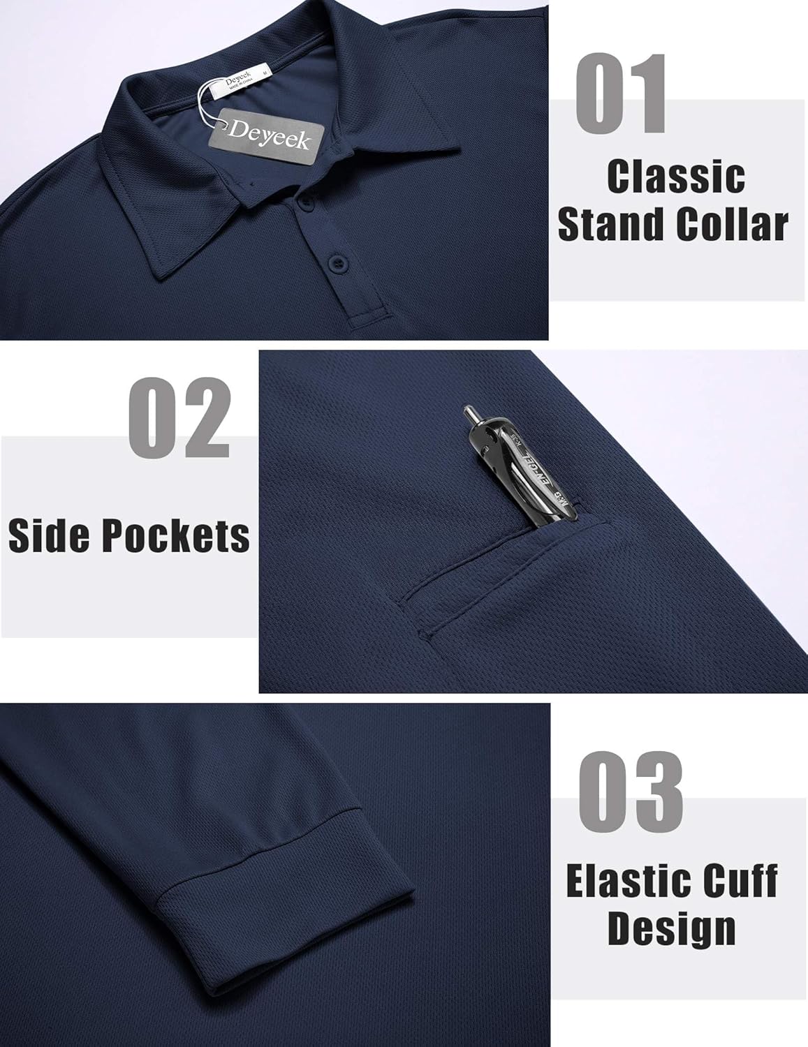 Deyeek Men's Polo Shirts Long Sleeve Golf Polo Shirts for Men Quick Dry UPF 50+ Sun Protection Polos Casual Collared Shirts