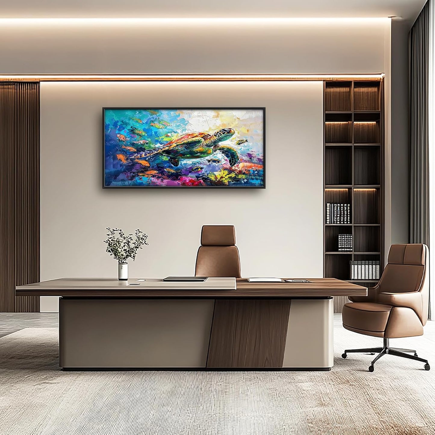 Large Sea turtle Framed Wall Art for Living Room Ocean Sea Turtle Pictures Canvas Coastal Beach Print Painting Artwork Nautical Home Decorations for Bathroom Bedroom Office 60x30 inch