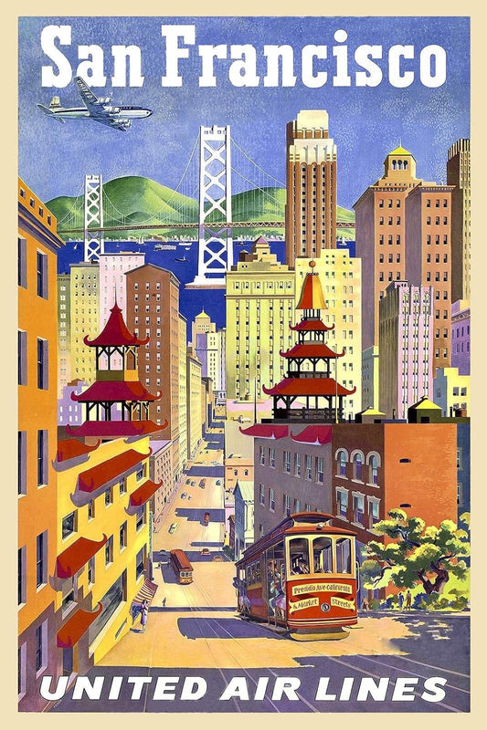 MAGNET 1950s San Francisco Downtown Skyline Vintage Style Travel Magnet Vinyl Magnetic Sheet for Lockers, Cars, Signs, refrigerator 5"