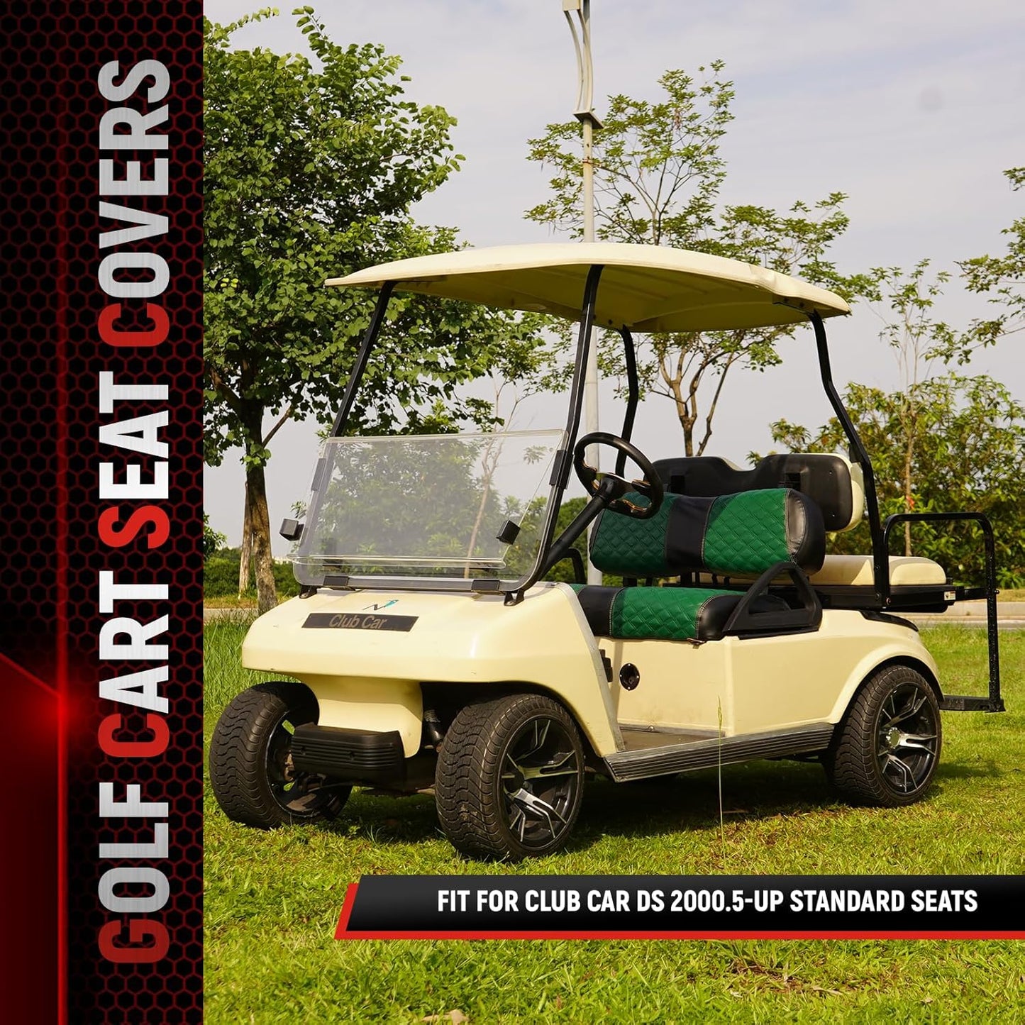 Golf Cart Seat Covers for Club Car DS 2000.5+ Front OEM Universal Seat Cushion, Marine Grade Vinyl Leather Club Car DS Seat Covers/Easy to Install-Green (2PCS)