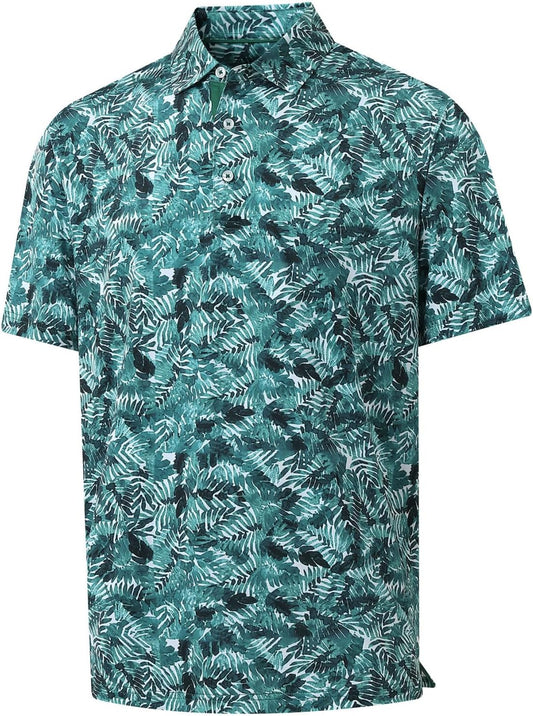 Golf Shirts for Men Dry Fit Short Sleeve Print Performance Moisture Wicking Polo Shirt