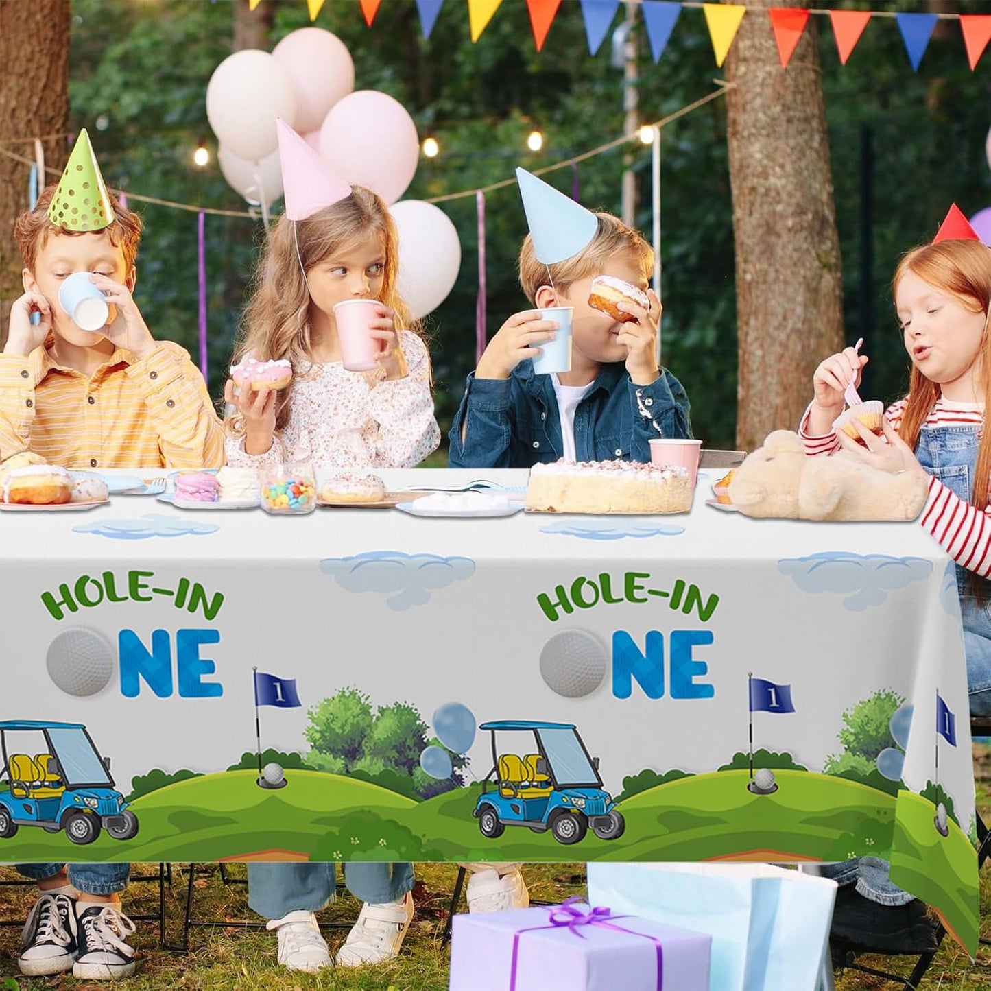 Golf Tablecloths Hole-in One Waterproof Table Covers for Golf Theme Party Baby Shower Kids 1st Birthday Sport Events Decorations Dinner Banquet Supplies 53x108 Inch