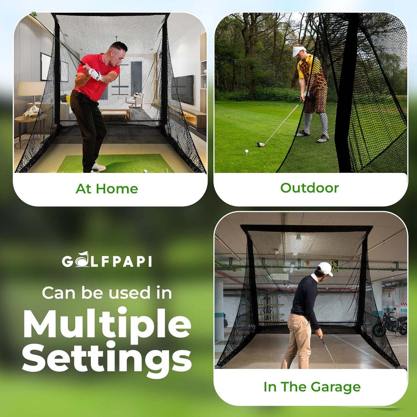 GOLFPAPI Pro Golf Practice Net – Heavy‑Duty 7.5ft & 10ft Steel Frame Hitting Net with 1″ High‑Tension Mesh & Side Shank Protection – Indoor/Outdoor Driving Range & Simulator