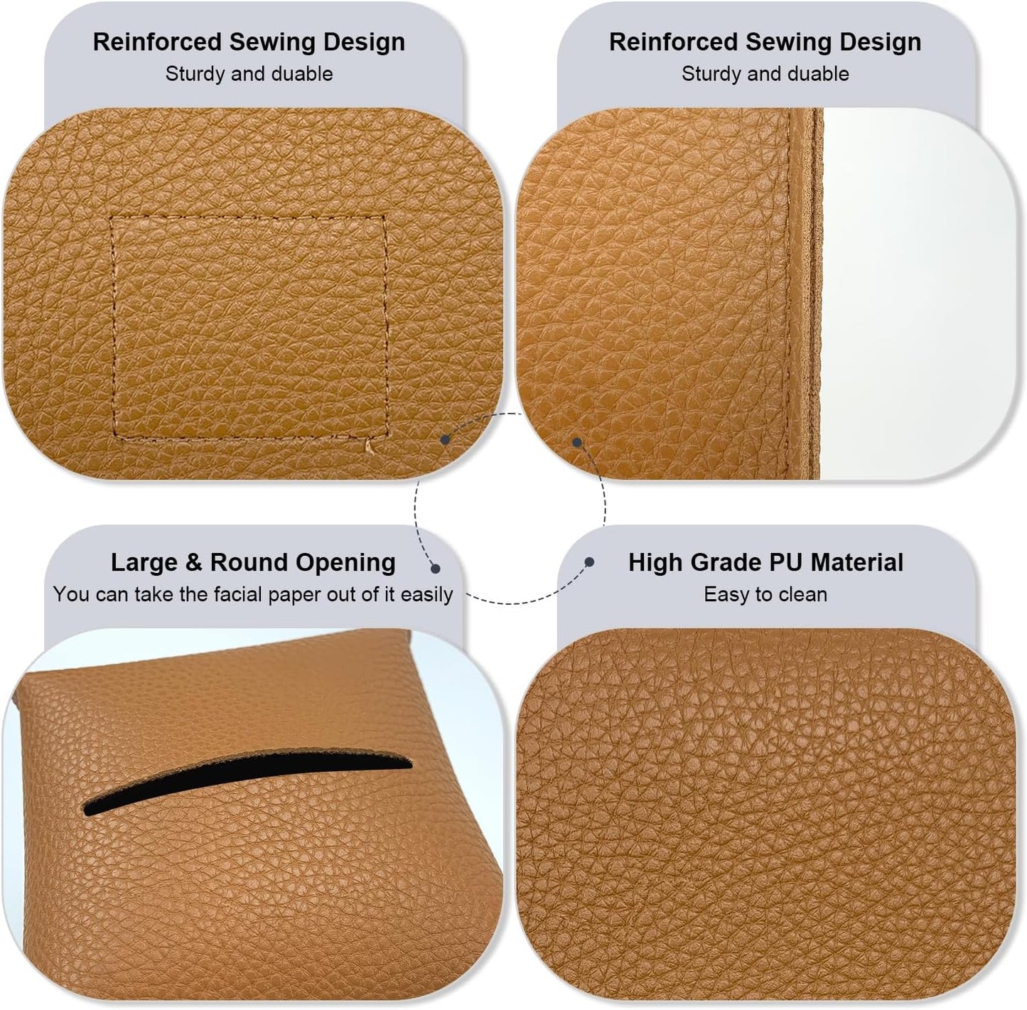 Tissue Box Cover 5X5X5'' PU Leather Tissue Holder Square Tissue Cube Box Organizer for Bathroom Vanity Countertop, Car, Night Stands, Office, Home, Kitchen (1Pack, Brown)