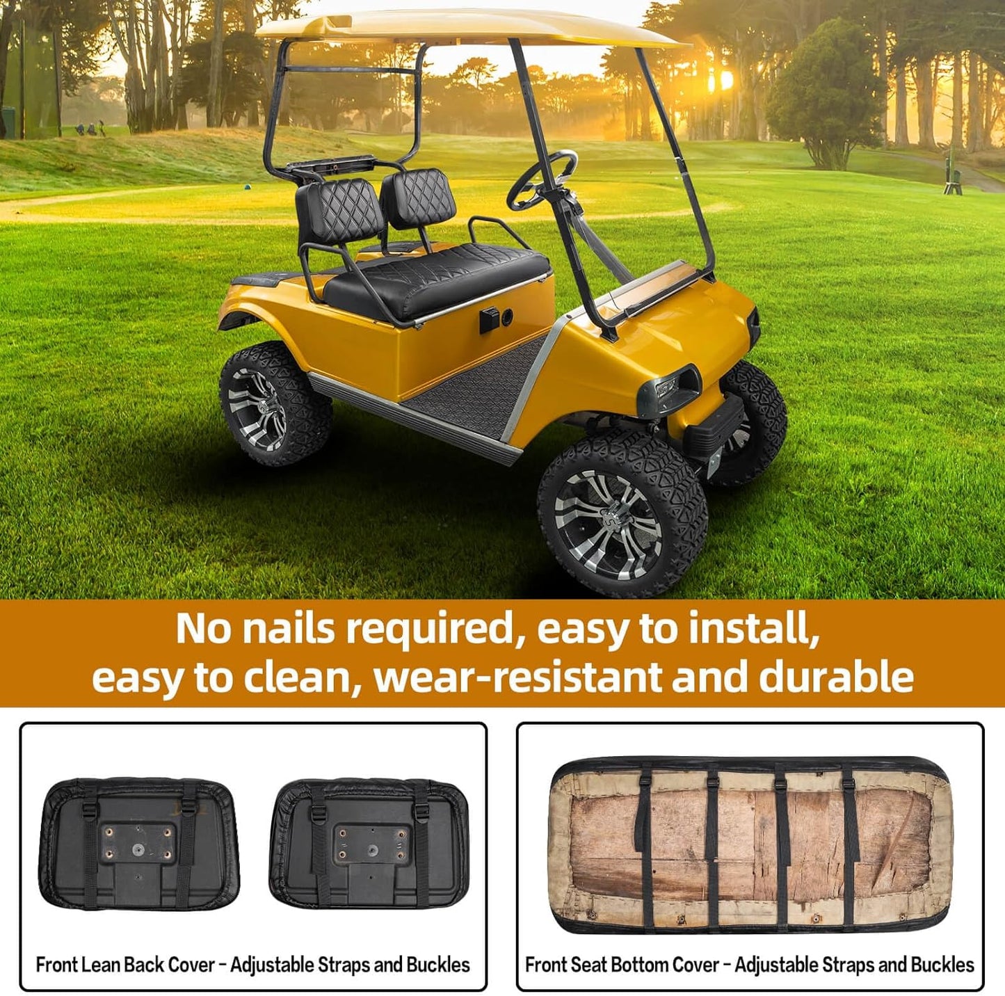 NOKINS Golf Cart Seat Covers Fit Club Car DS Pre-2000 OEM Ordinary Seats Only,Golf Cart Leather Diamond Replacement Front Seat Cover No Stapler Required/Anti-Fading/Anti-Scratch…