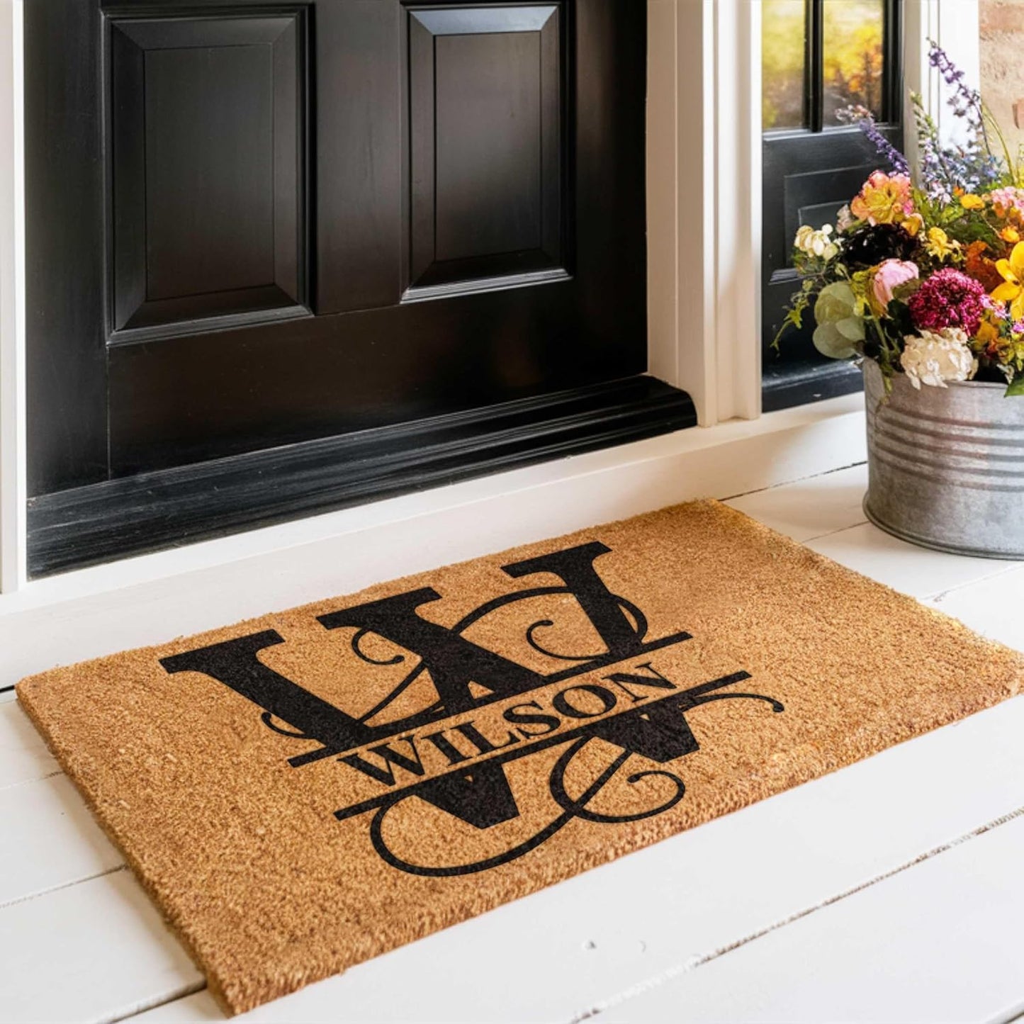 MRC Wood Products Personalized Split Monogram 24" x 36" Custom Doormat Door Mat for Front Door (24" x 36")