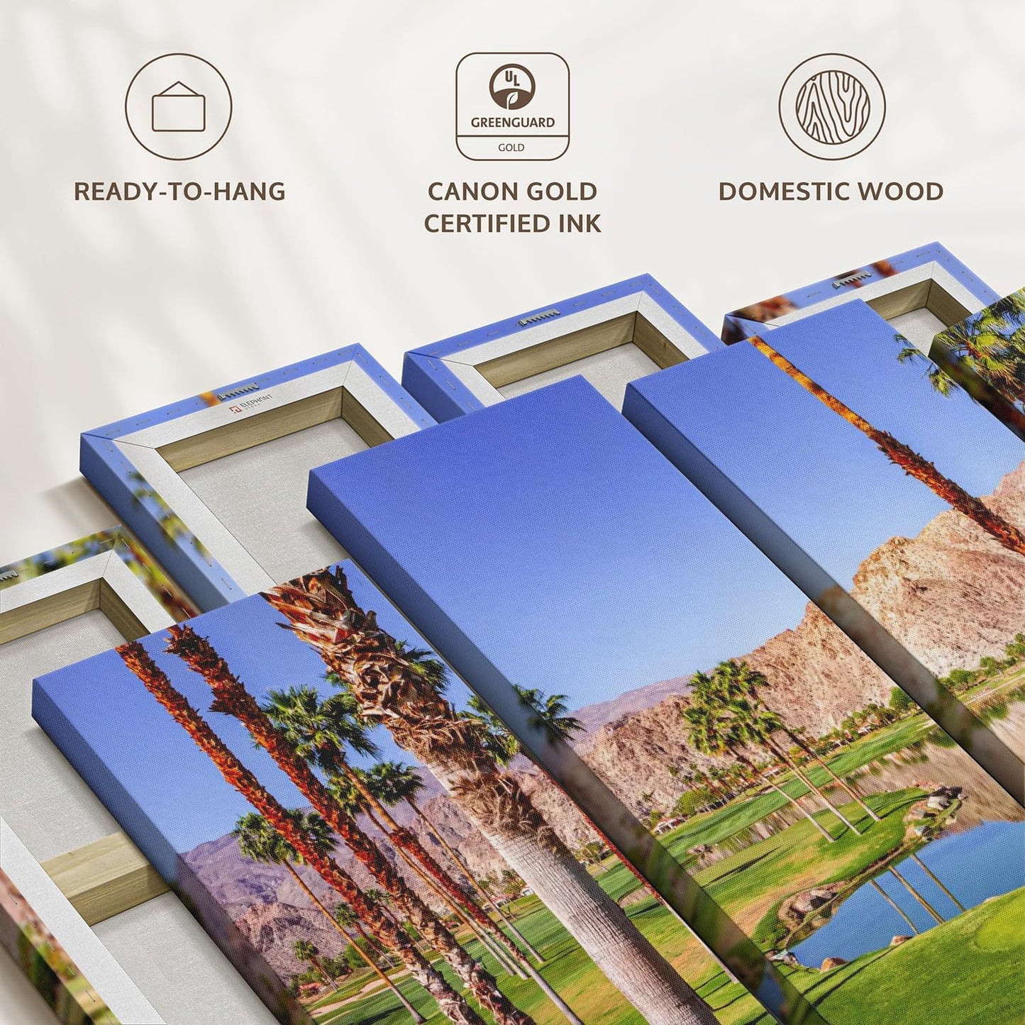 Elephant Stock La Quinta Golf Course Wall Art - Horizontal Canvas - 4-Piece Living Room Wall Decor - Photography Sports Canvas Print - Beige and Brown Decor for Wall - 36" X 22"