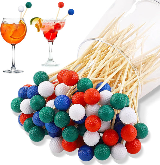 Aodaer 100 Pieces Golf Toothpicks 4.72 Inch Golf Skewers Golf Cocktail Picks Golf Fruit Picks Decorative Toothpicks for Appetizers Cocktail Garnish Sports Party Supplies, Multicolor