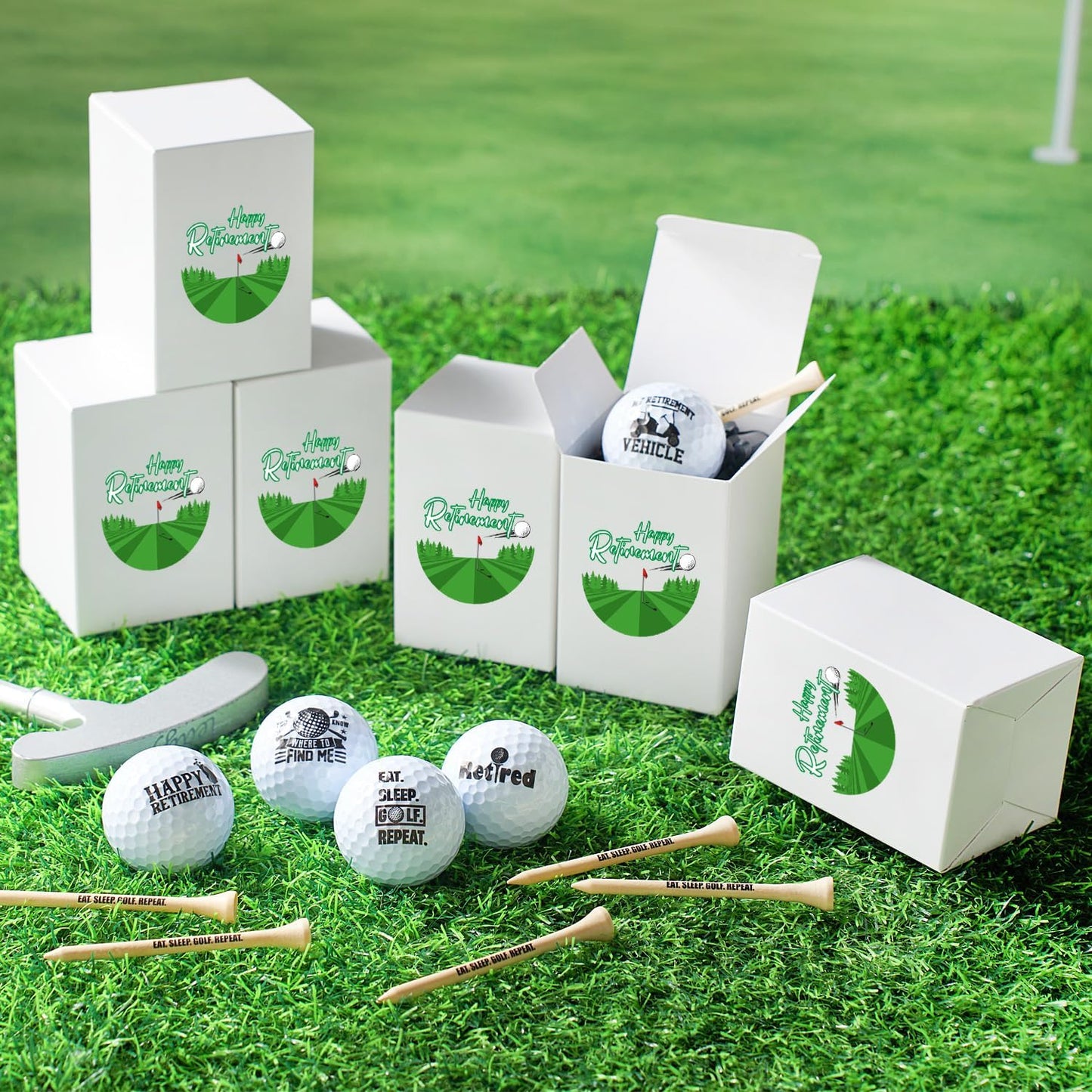 LaRandom 10 Sets Retirement Gifts for Men Women Golf Retirement Gift Set Funny Golf Balls, Tees and Gift Box for Dad Coworkers Golfers Husband
