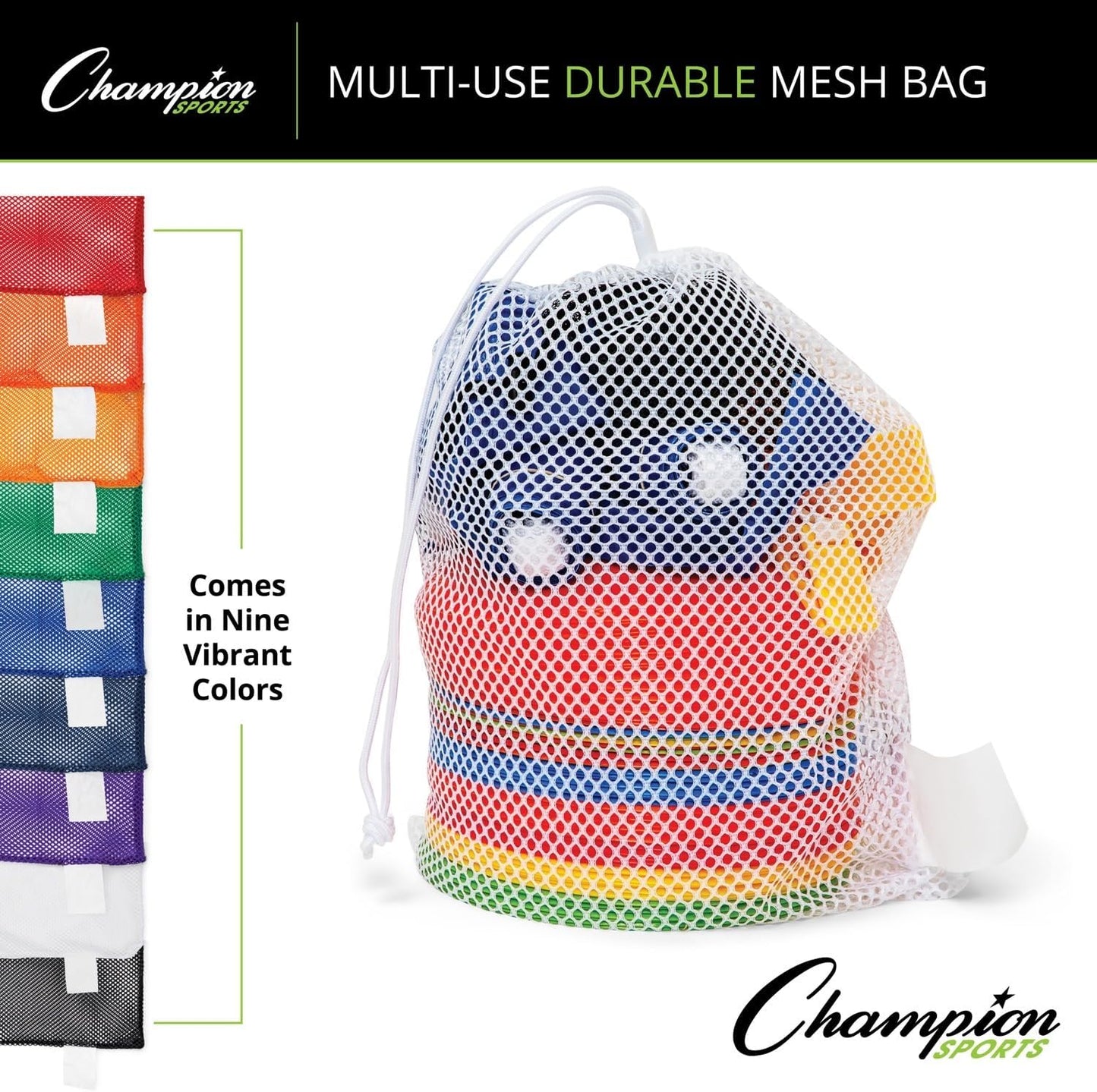 Champion Sports Mesh Equipment Bag – Heavy-Duty Nylon Drawstring Bag with Lock & ID Tag, Breathable Storage Sack for Balls, Swim Gear, Laundry & Toys, Multiple Sizes & Colors