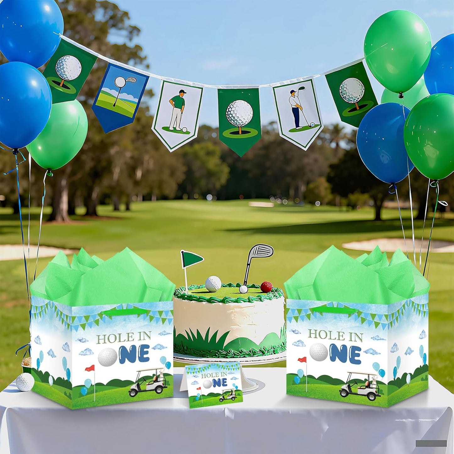 Hole in One Birthday Decorations Extra Large Hole in One Gift Bag Christmas Jumbo Golf First Party Bag Green 1st Bag with Card and Papers for Boys Girls Newborn Baby Shower One Year Old Themed Bday Party Supplies