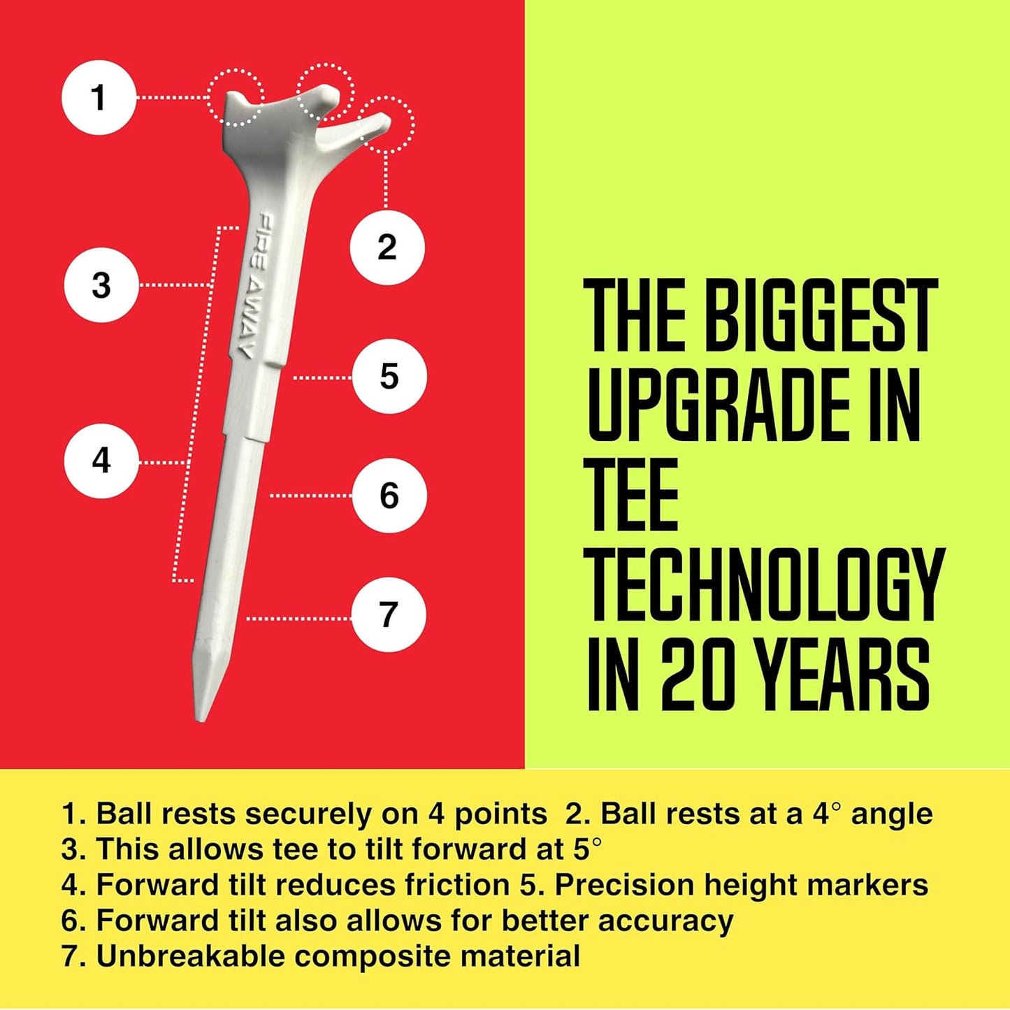 FIRE AWAY Premium Golf Tees, Reduced Ball Spin, Less Friction & Precision Height Markers for Perfect Trajectory, Made of Special Unbreakable Plastic Nylon Blend