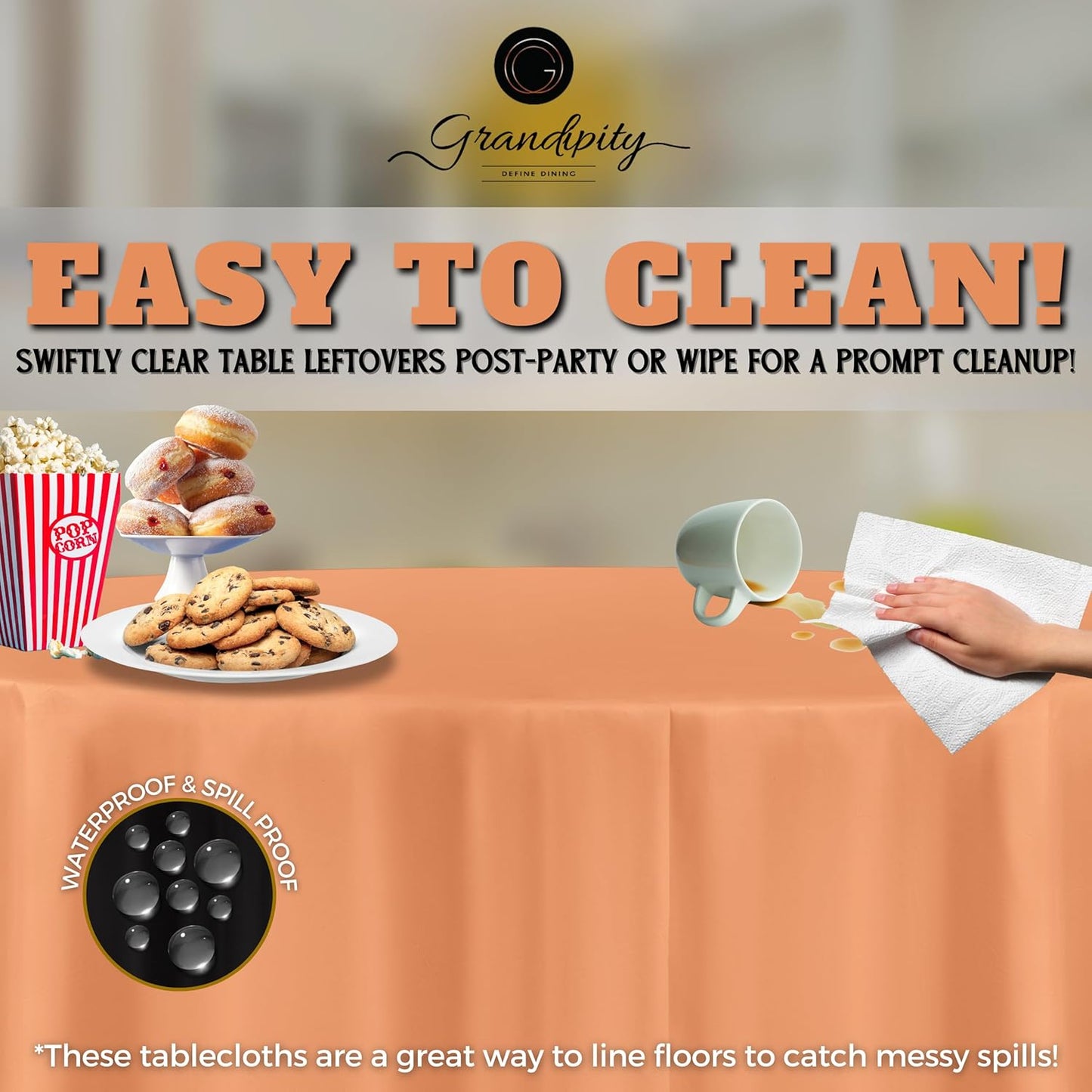 Grandipity Peach 12 Pack Premium Disposable Plastic Tablecloth 84" Inch Decorative Round Table Cover