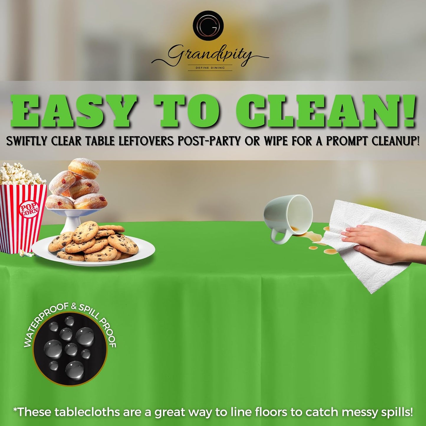 Grandipity 12 Pack Premium Disposable Plastic Tablecloth 84" Inch Decorative Round Table Cover - Lime Green